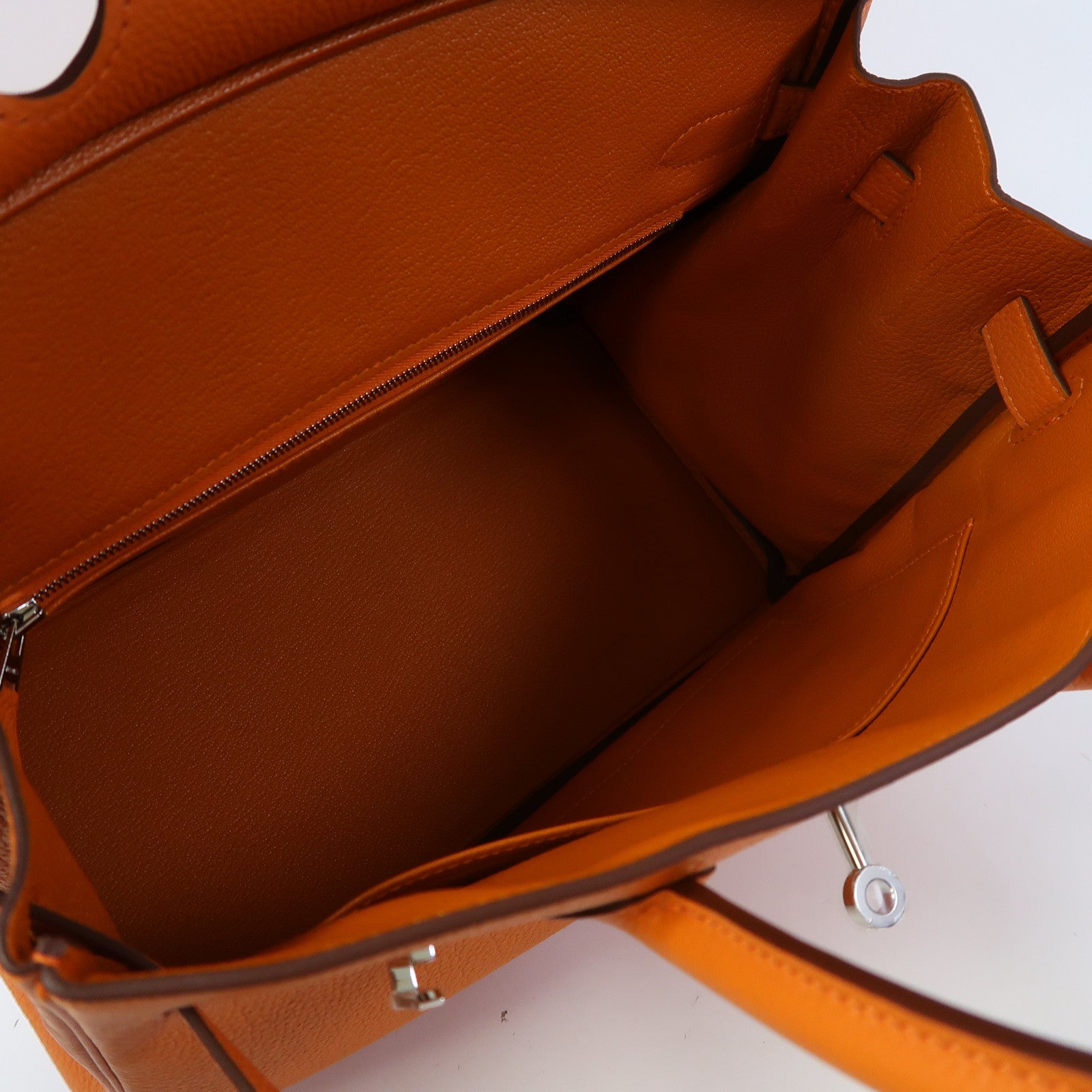 HERMES Togo皮革Birkin 30銀扣手挽袋火焰橙色