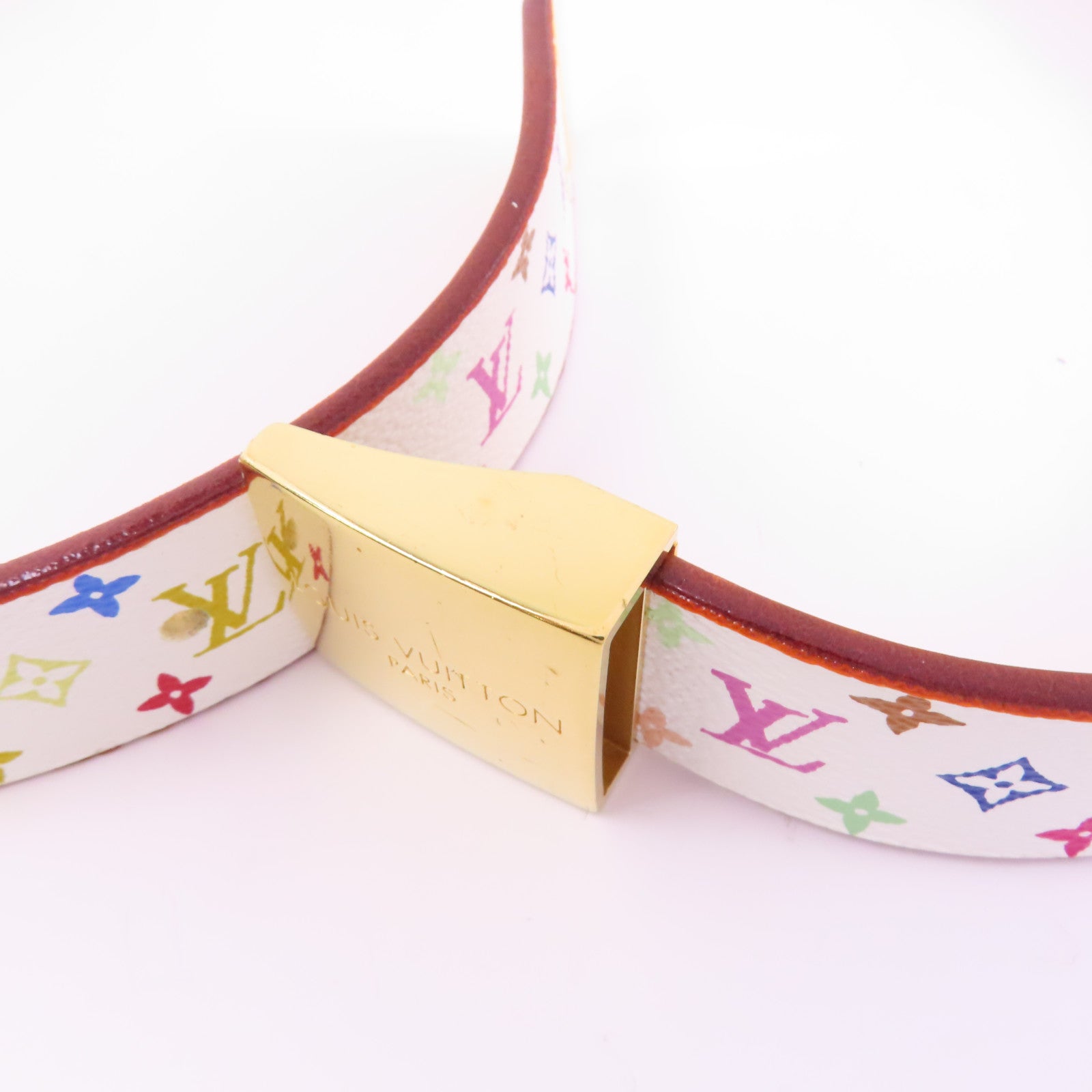 LOUIS VUITTON Monogram Multicolore Ceinture Carre Belt 80cm金扣皮帶白色/彩色