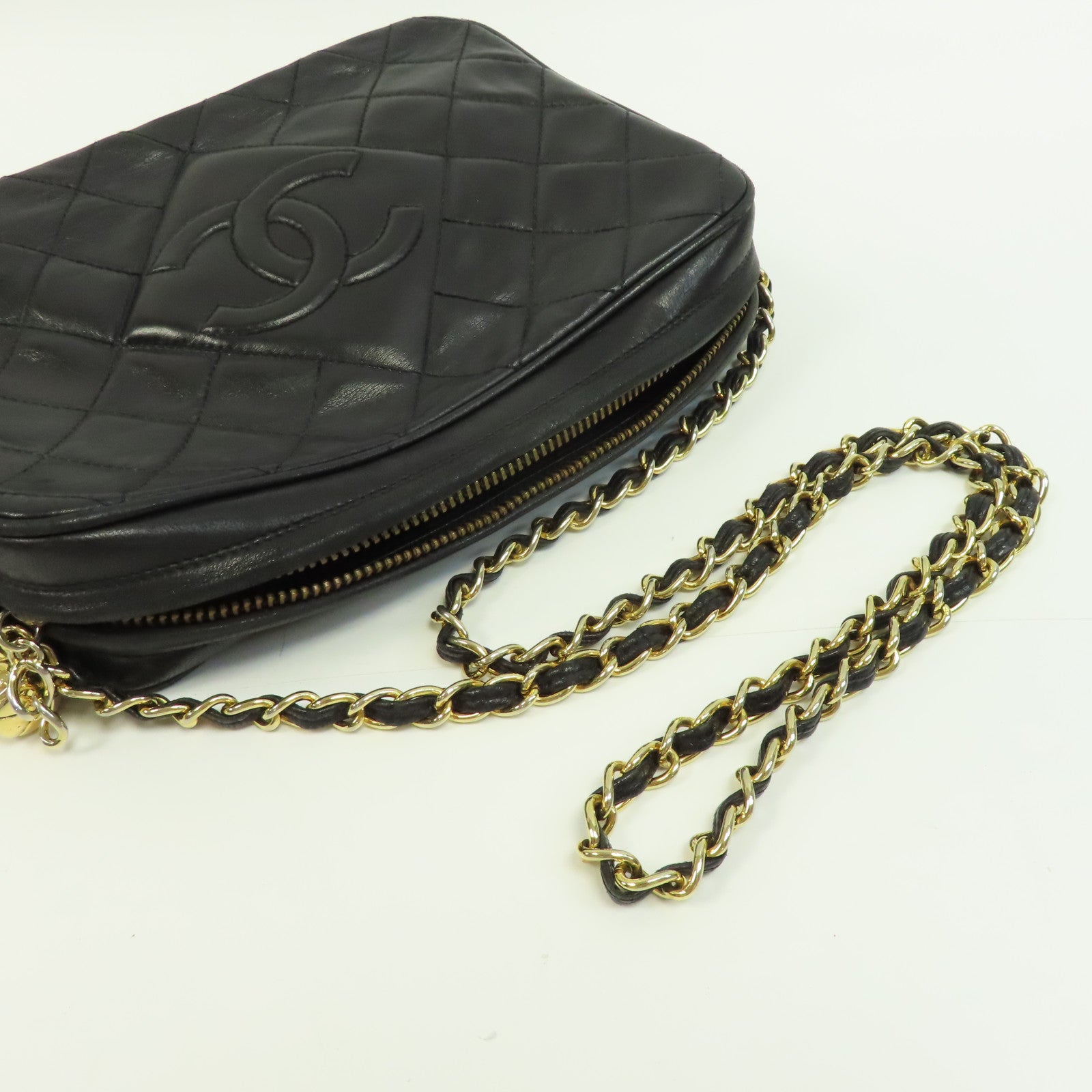 CHANEL 【激減優惠】菱格羊皮皮革Chain Shoulder金扣鏈帶肩背袋黑色