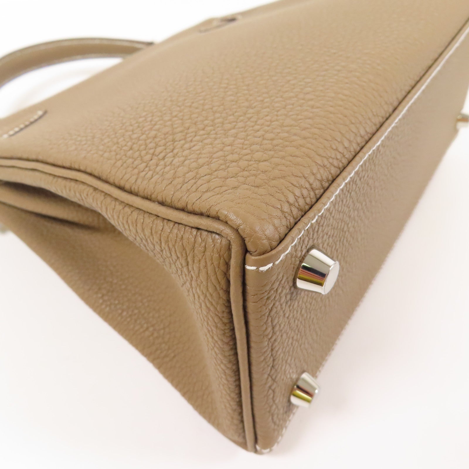 HERMES Togo皮革Kelly 25銀扣手挽肩背兩用袋Etoupe