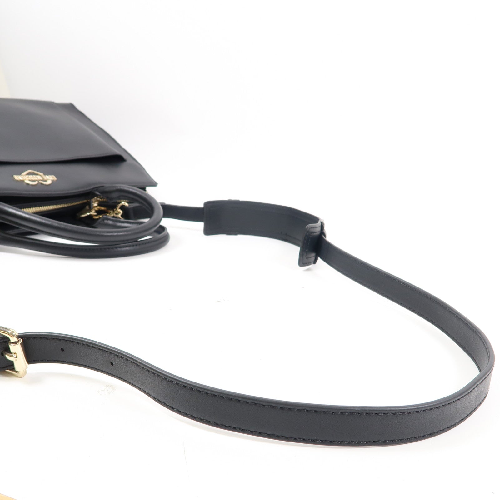 MOSCHINO 塗層帆布2 Way Bag銀扣手挽肩背兩用袋黑色