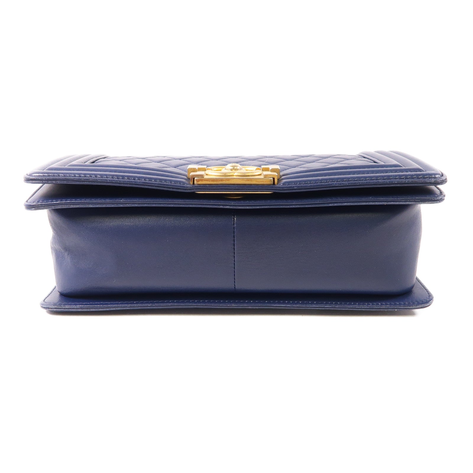 CHANEL CC ¢ÕHW Boy 25cm Chain Shoulder Bag Lambskin Leather Navy