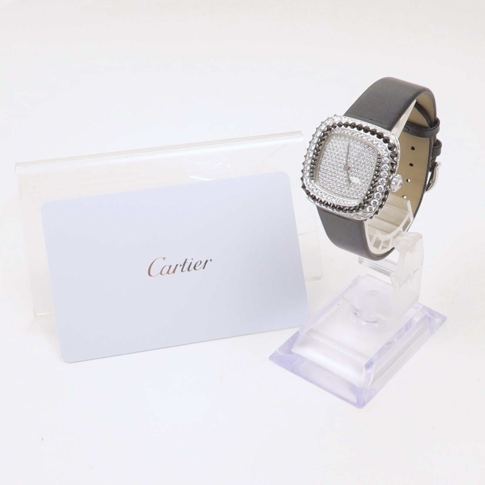 CARTIER Coussin De白金/鑽石手錶石英機芯黑色