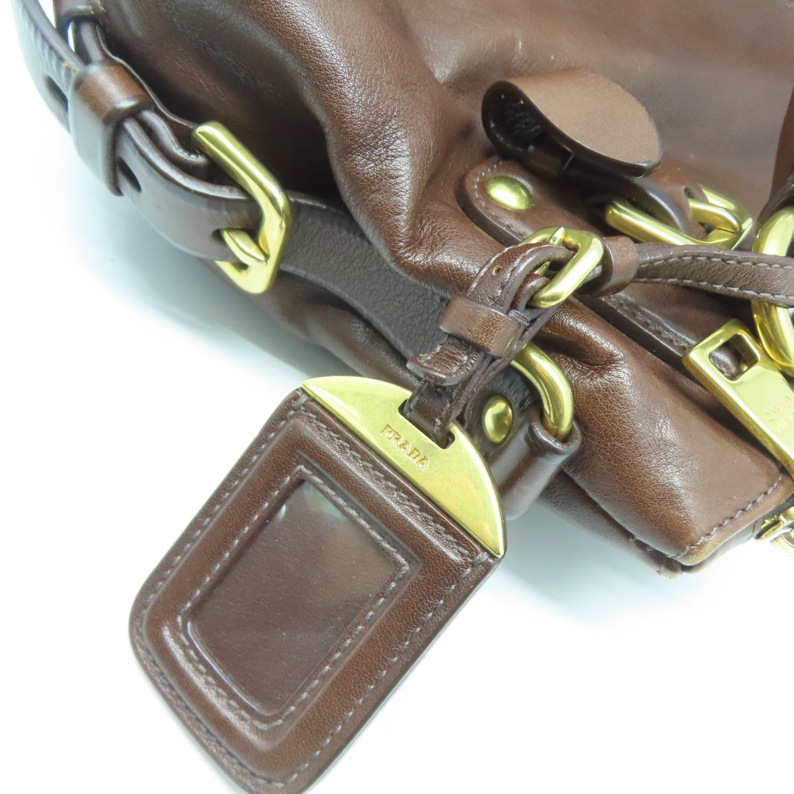 PRADA 牛皮皮革2 Way Shoulder Bag金扣手挽肩背兩用袋深啡色