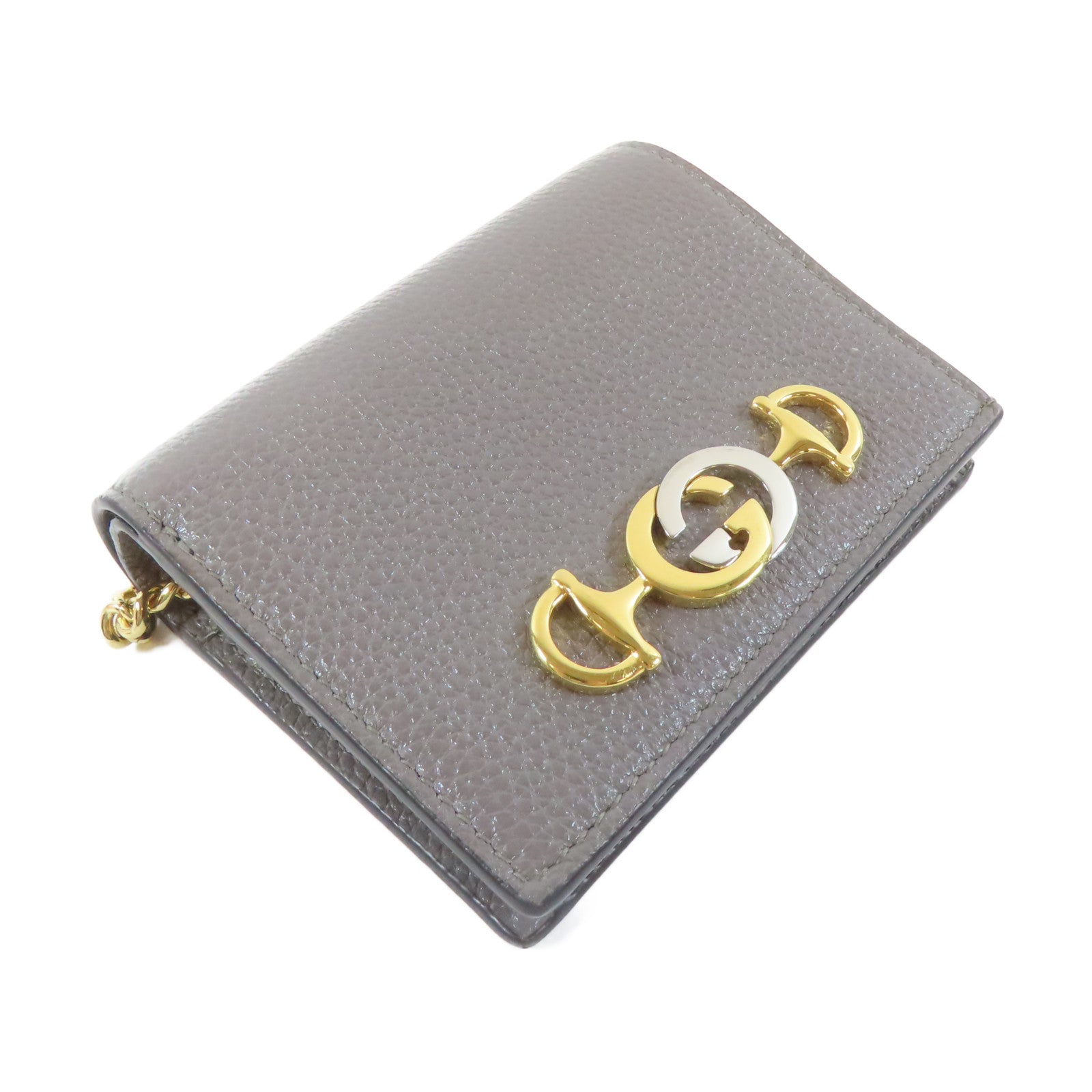 GUCCI 【激減優惠】牛皮皮革Bifold Wallet金扣/銀扣錢包灰色