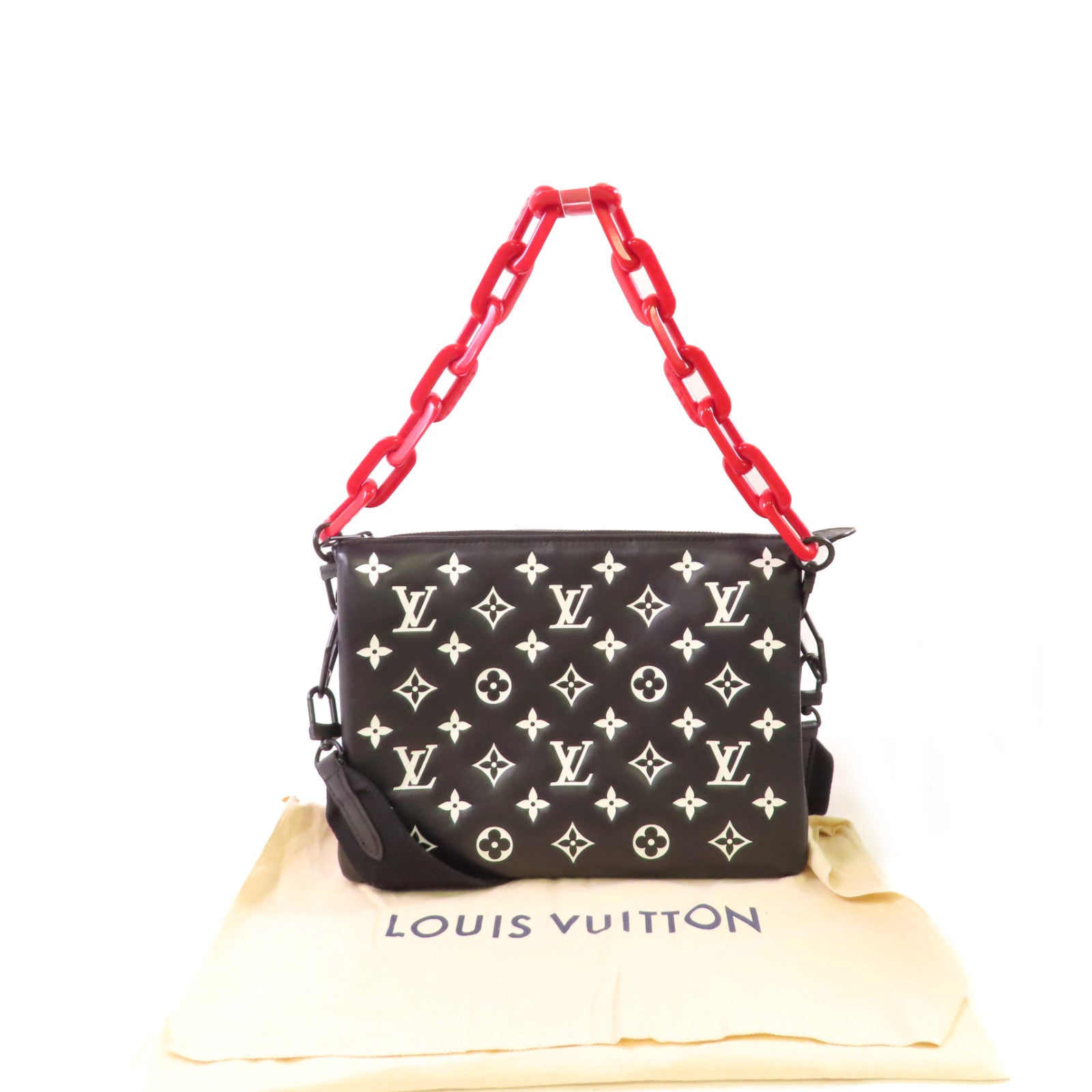 LOUIS VUITTON 羊皮皮革Monogram Pattern Coussin PM 2Way Shoulder Bag手挽肩背兩用袋黑色/白色