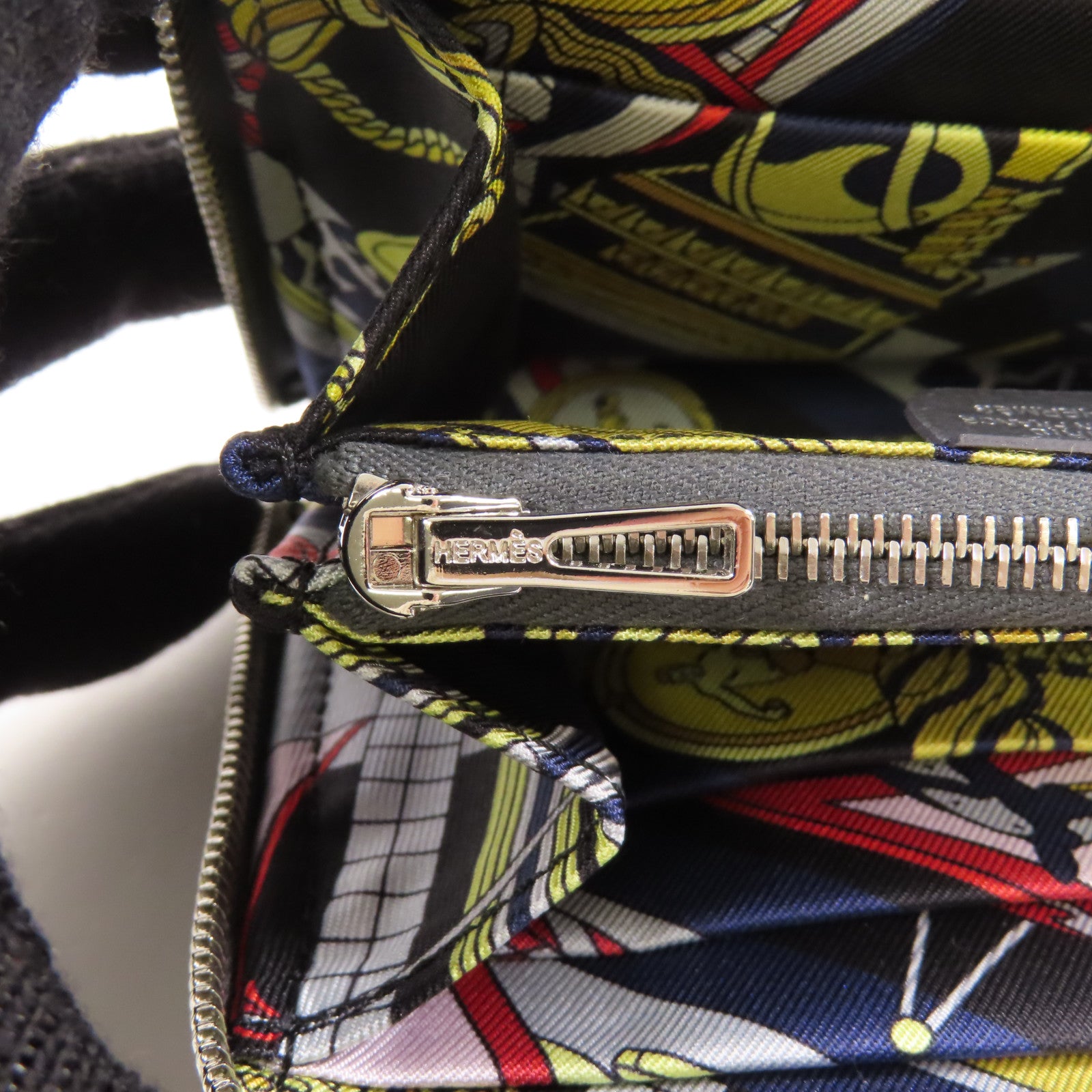 HERMES Epsom皮革/絲質Silk In Compact Wallet銀扣錢包Ardoise