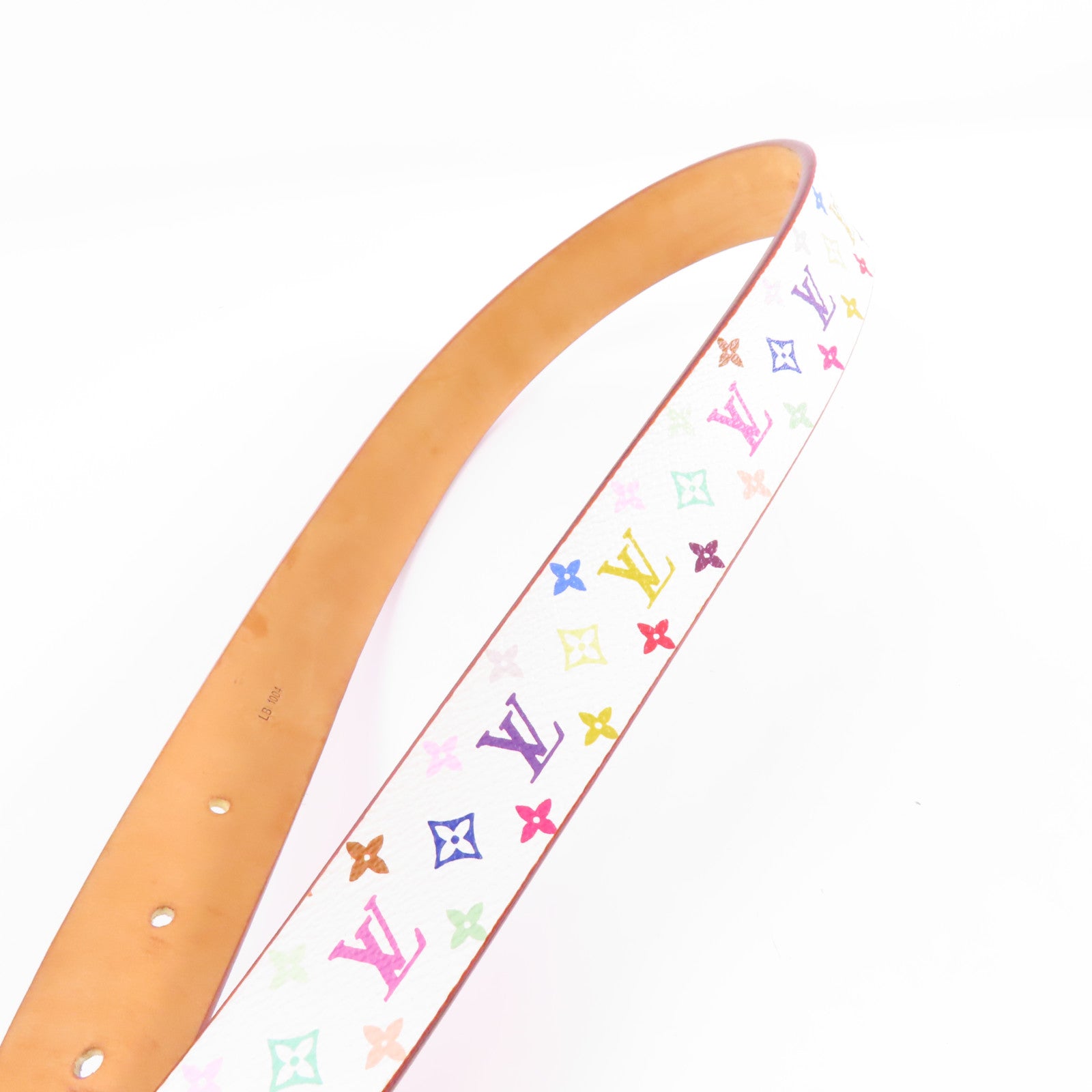 LOUIS VUITTON Monogram Multicolore Ceinture Carre Belt 80cm金扣皮帶白色/彩色