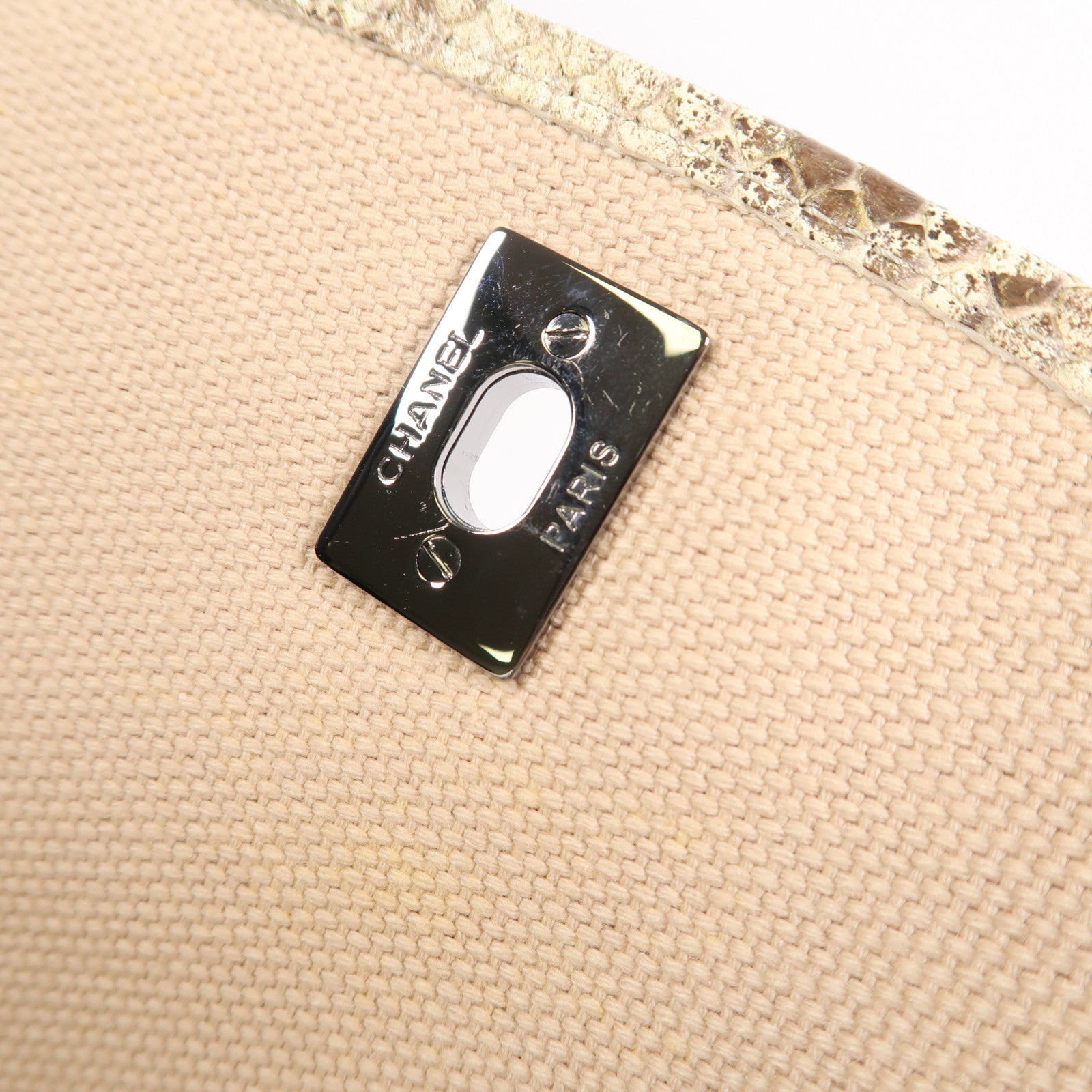 CHANEL 蛇皮皮革/帆布Shoulder Bag銀扣肩背袋