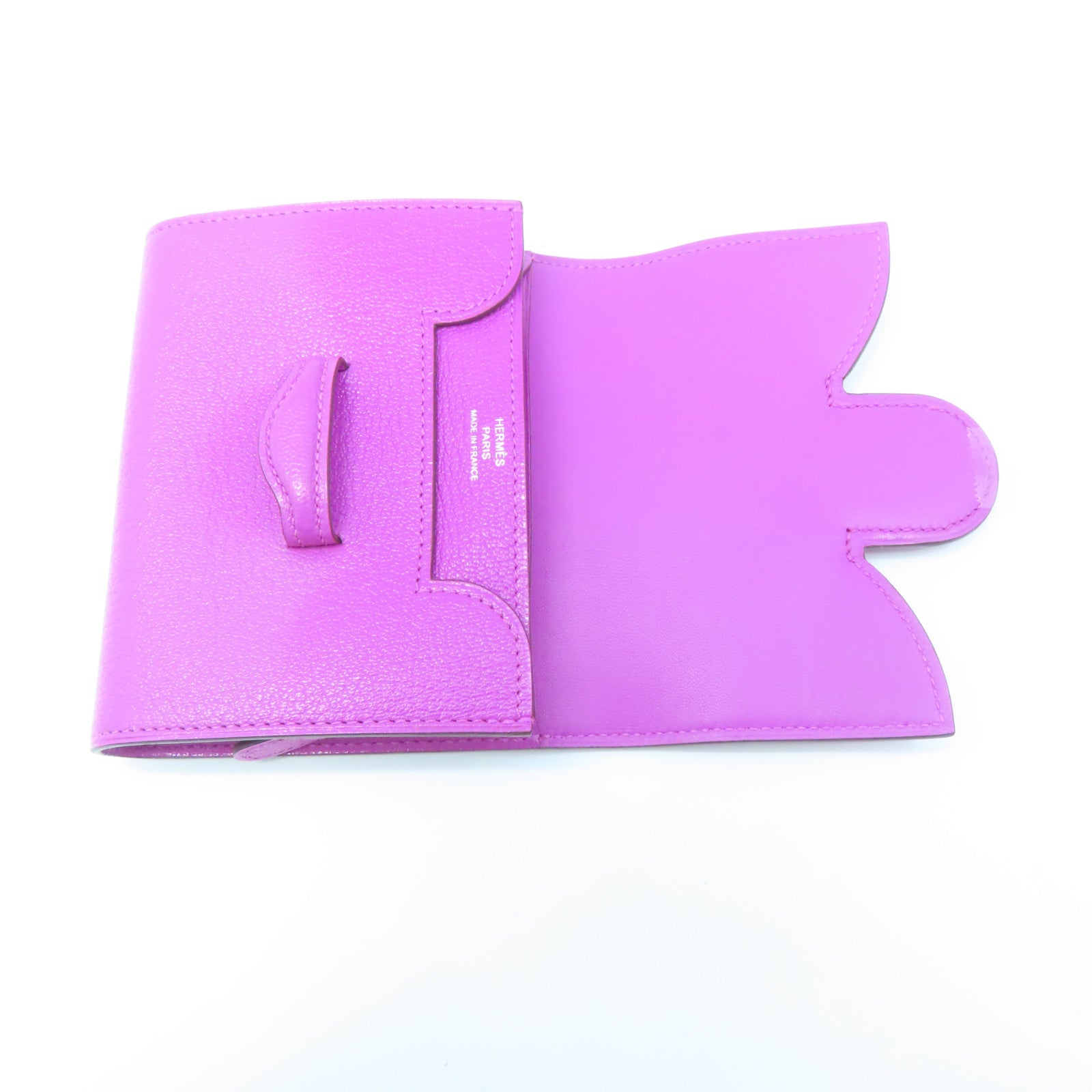 HERMES Chevre Leather Nevelle Petite Marco Silver Buckle Wallet Rose