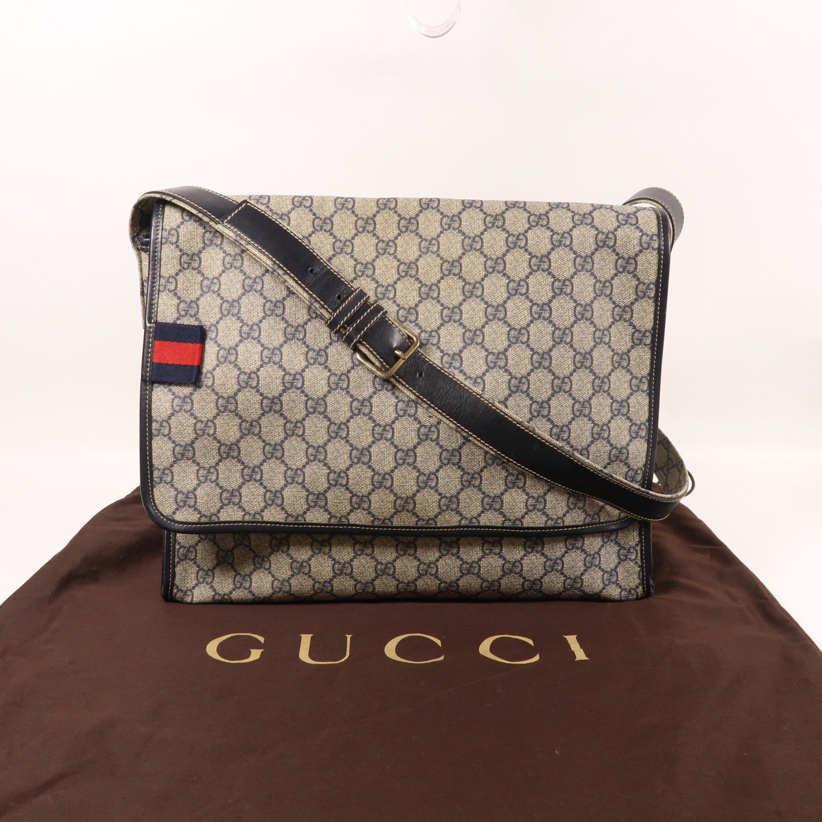 GUCCI 塗層帆布Shoulder Bag肩背袋藍色/啡色