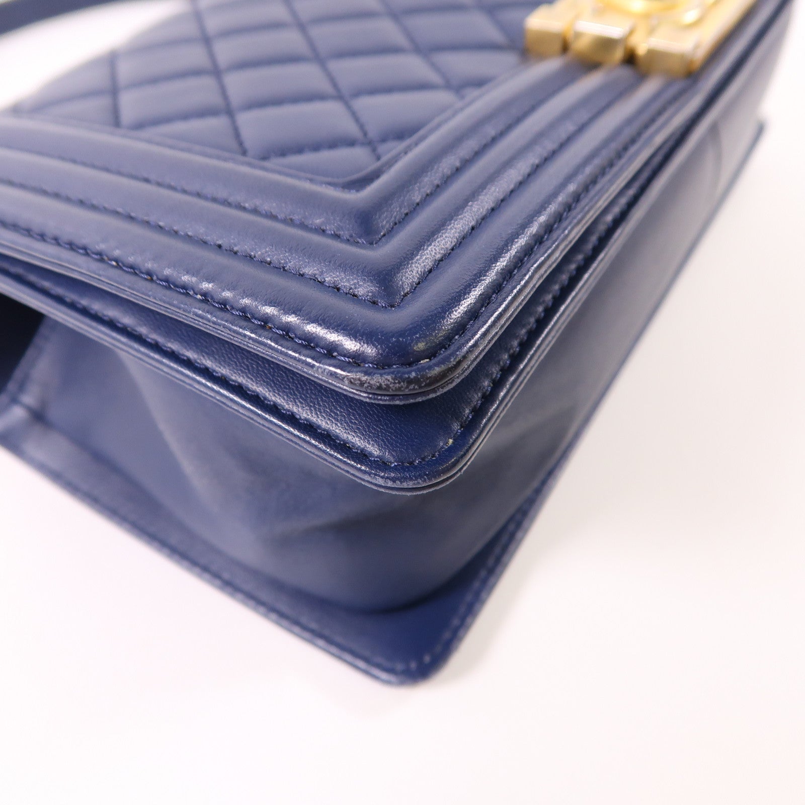 CHANEL CC ¢ÕHW Boy 25cm Chain Shoulder Bag Lambskin Leather Navy