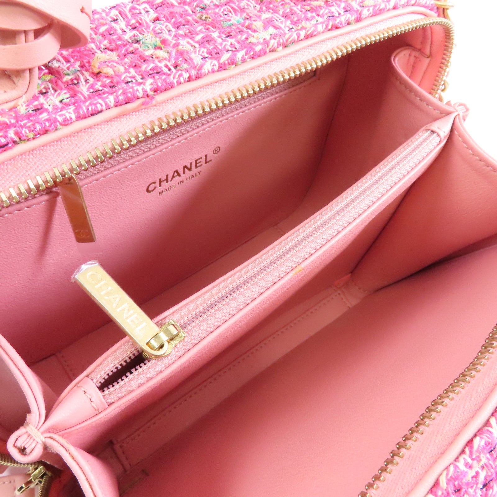 CHANEL 軟呢Vanity Case金扣手挽肩背兩用袋粉紅色