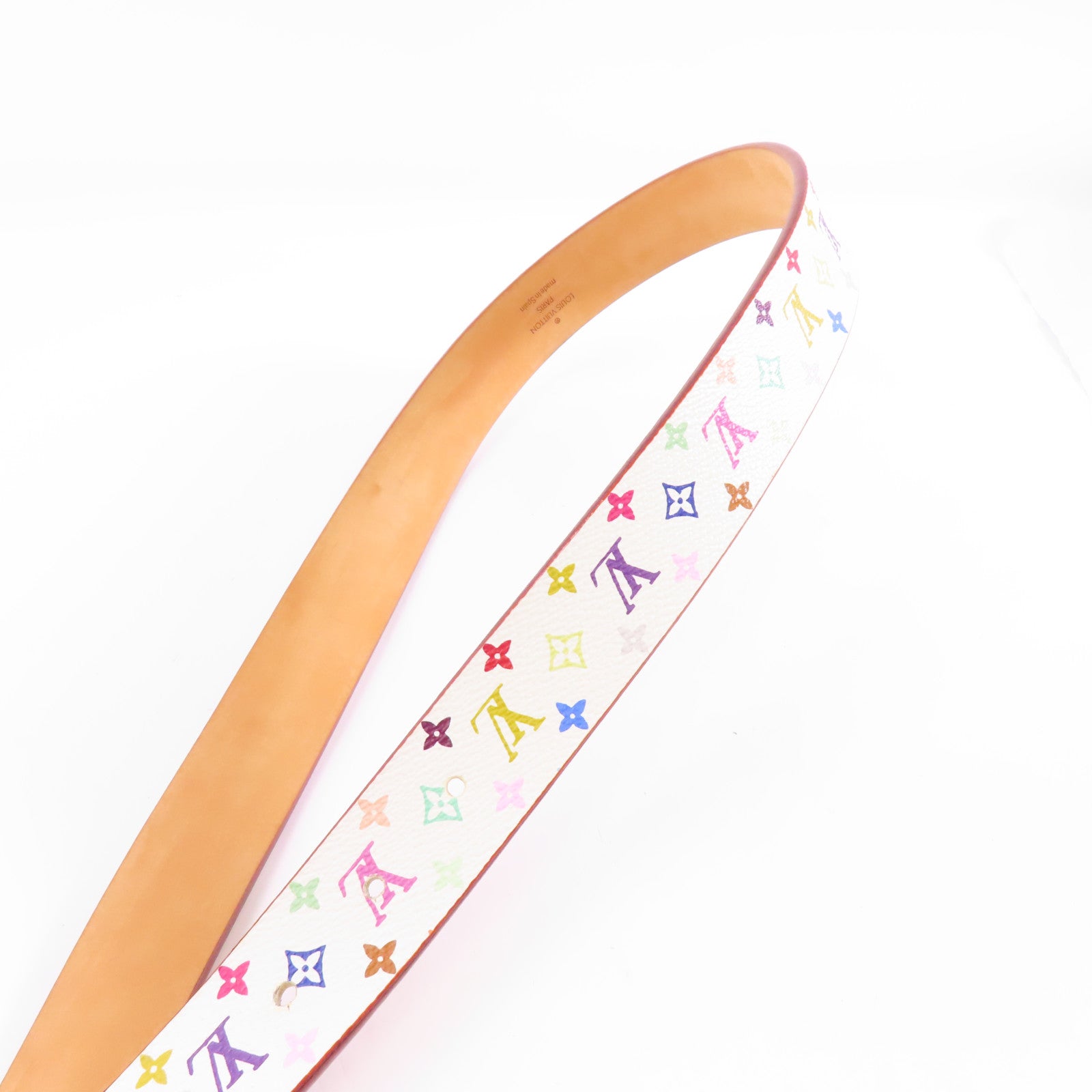 LOUIS VUITTON Monogram Multicolore Ceinture Carre Belt 80cm金扣皮帶白色/彩色