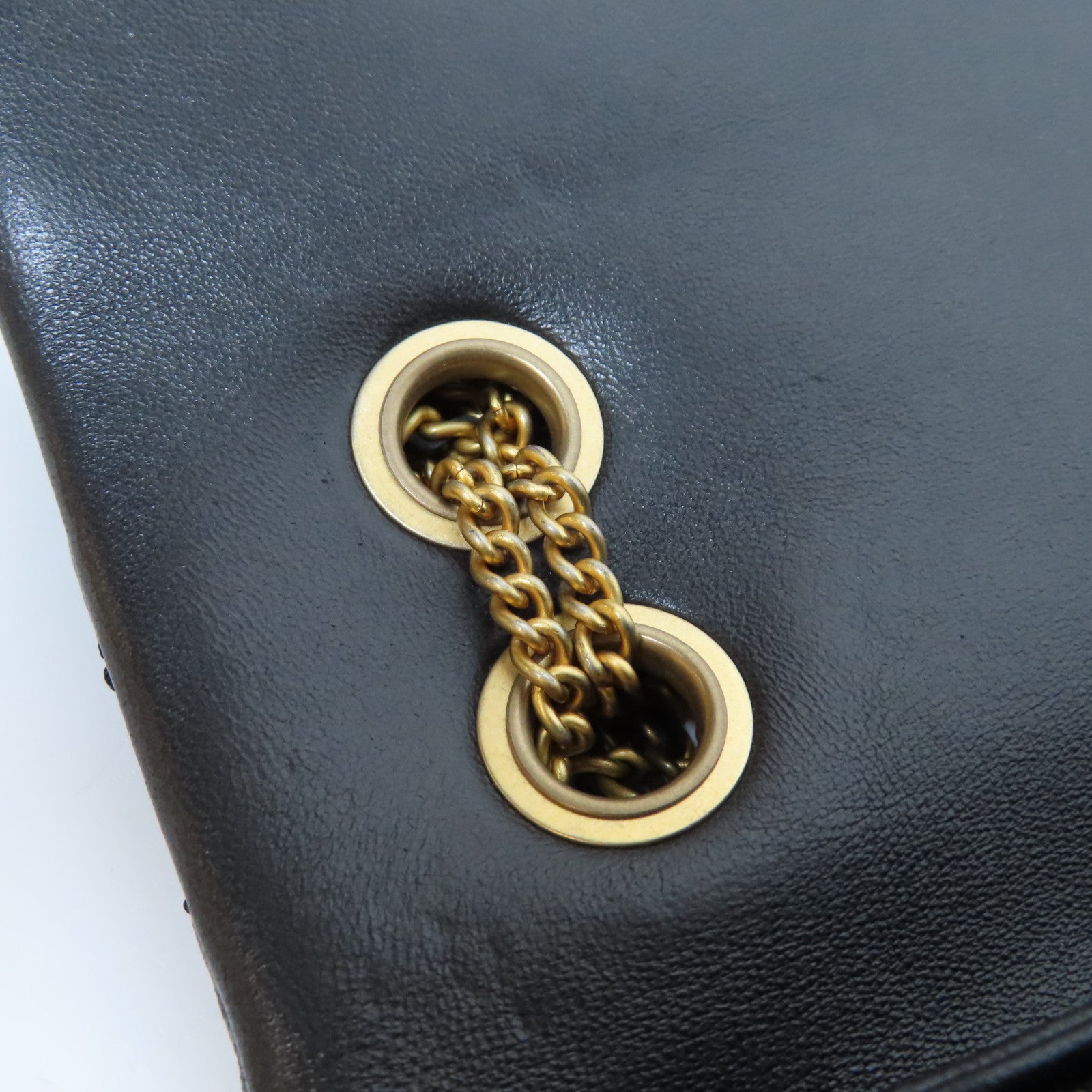 CHANEL 菱格羊皮皮革Chain Shoulder Bag金扣鏈帶肩背袋黑色