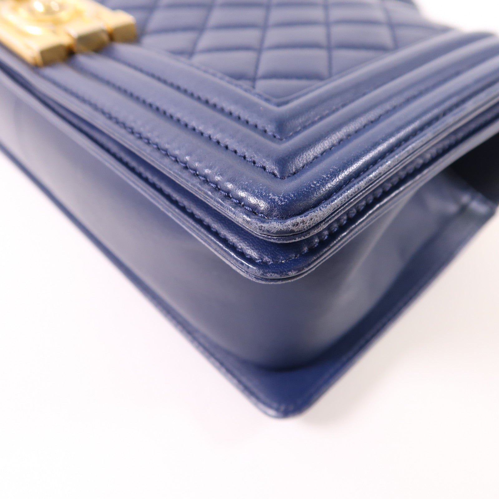 CHANEL CC ¢ÕHW Boy 25cm Chain Shoulder Bag Lambskin Leather Navy