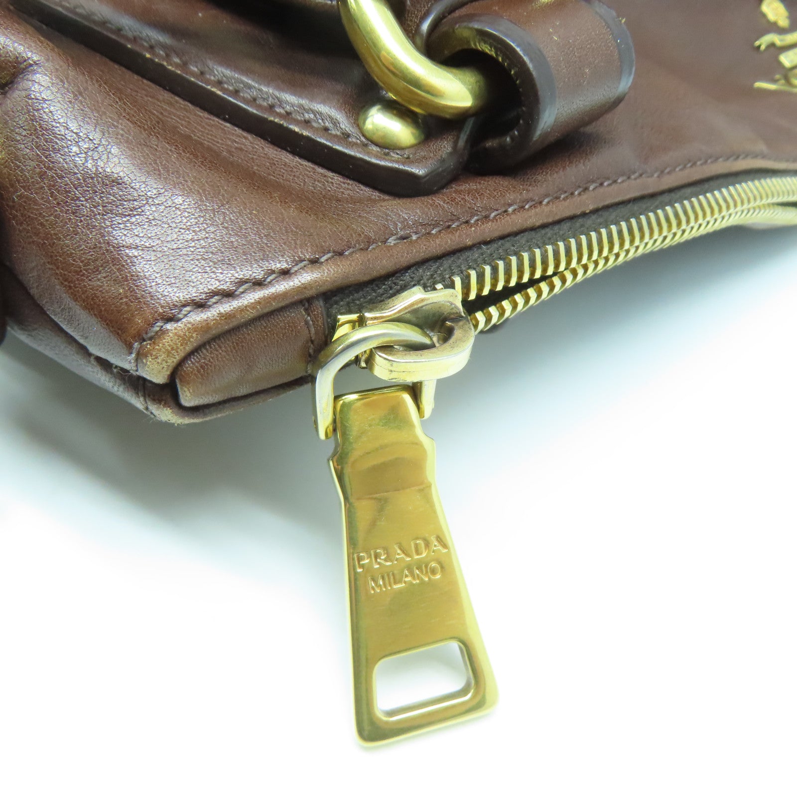 PRADA 牛皮皮革2 Way Shoulder Bag金扣手挽肩背兩用袋深啡色