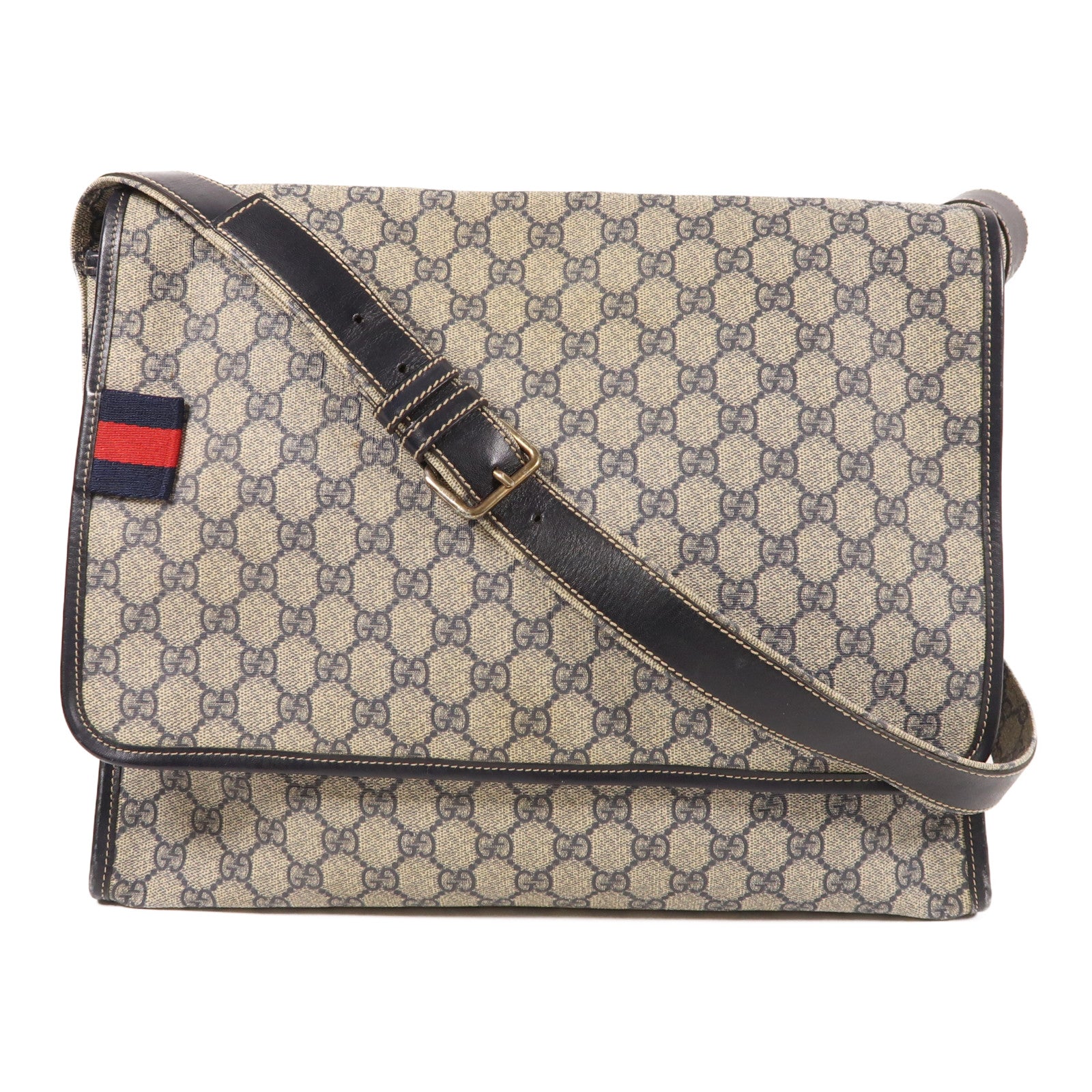 GUCCI 塗層帆布Shoulder Bag肩背袋藍色/啡色