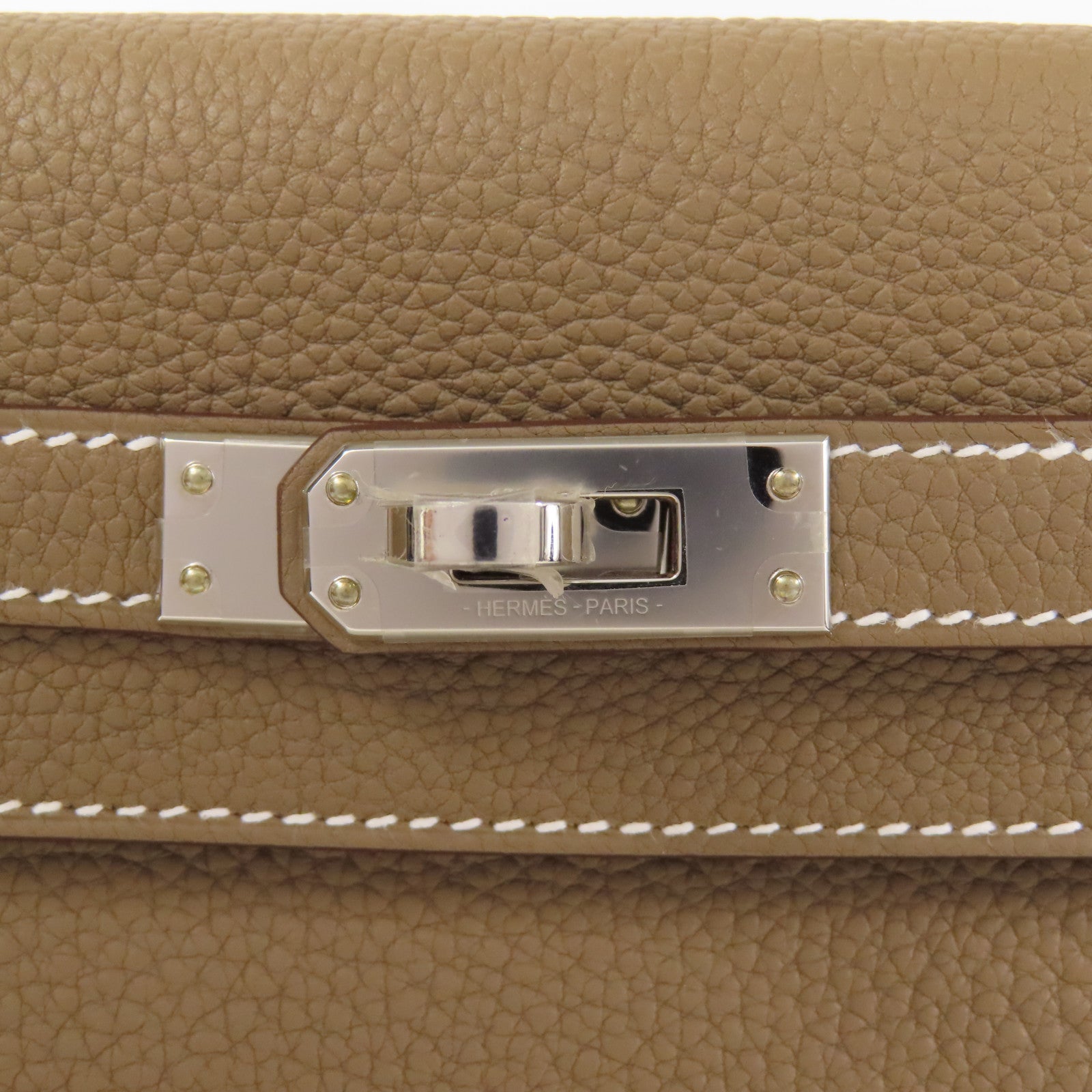 HERMES Togo皮革Kelly 25銀扣手挽肩背兩用袋Etoupe