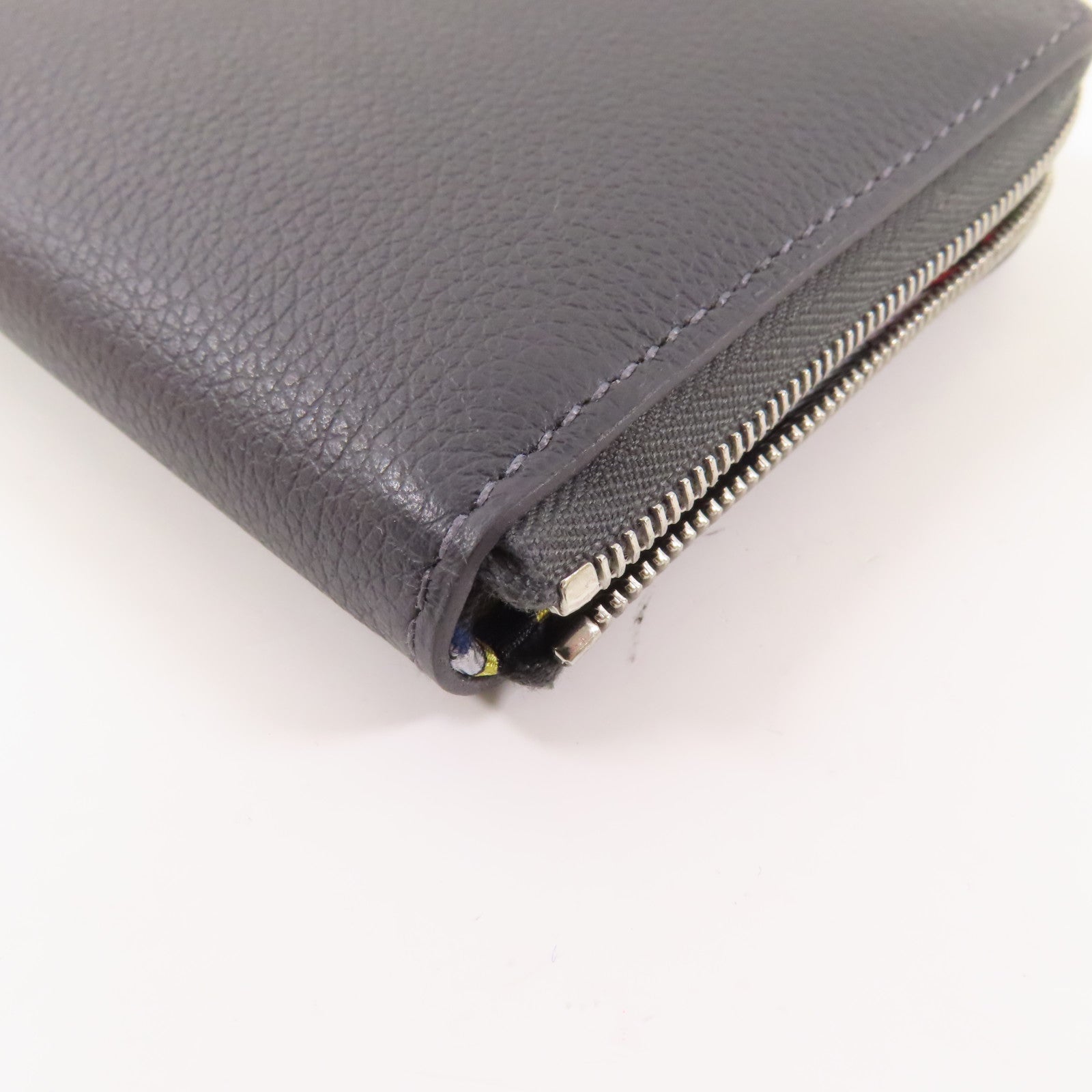 HERMES Epsom皮革/絲質Silk In Compact Wallet銀扣錢包Ardoise