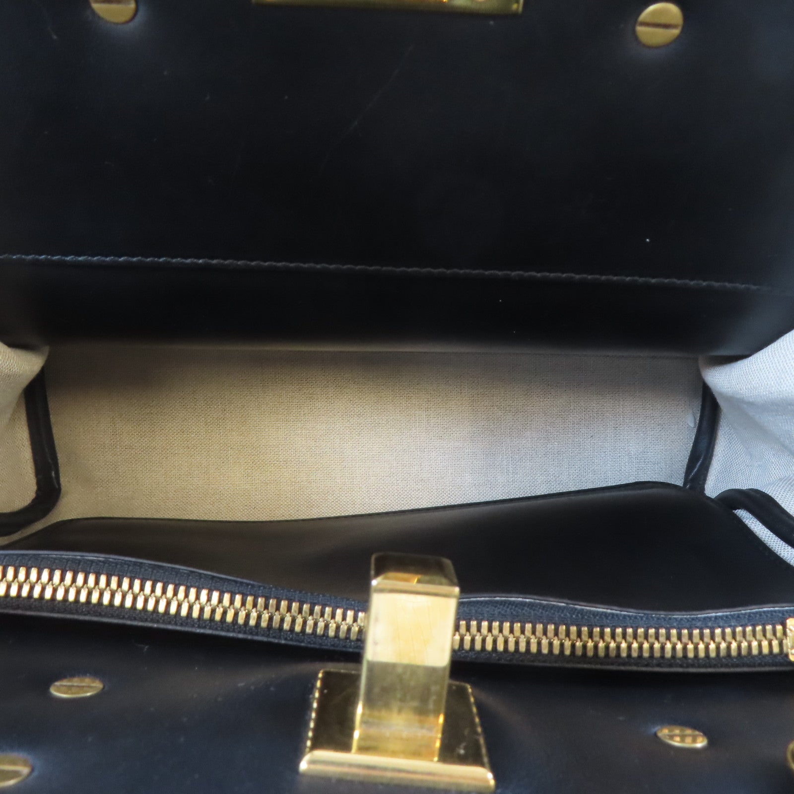 Salvatore Ferragamo 帆布/牛皮皮革Studio Bag金扣手挽肩背兩用袋黑色/米白色
