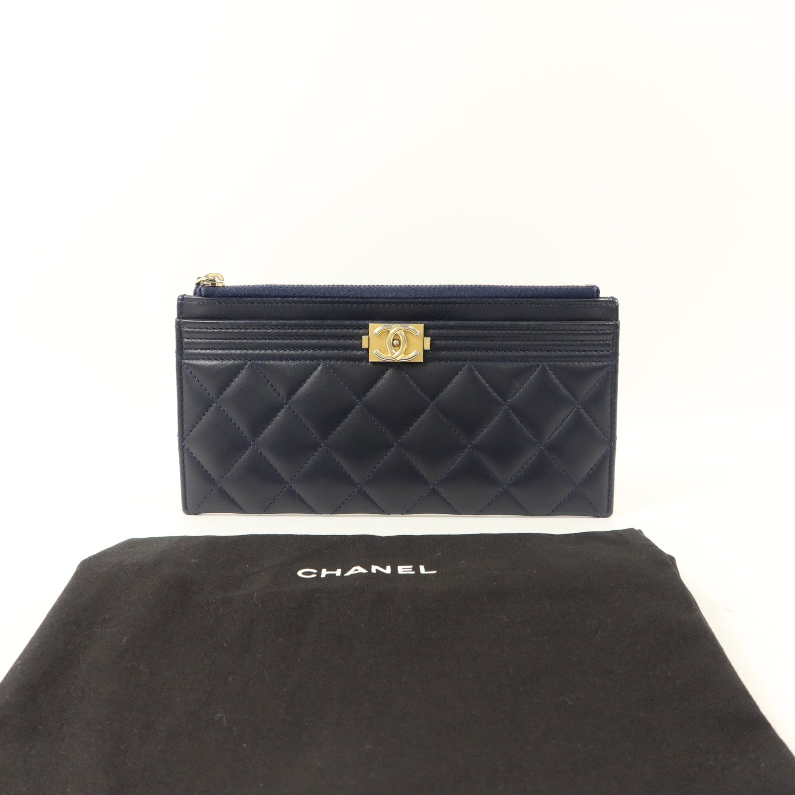 CHANEL 羊皮皮革Boy Zipper Long Wallet長錢包
