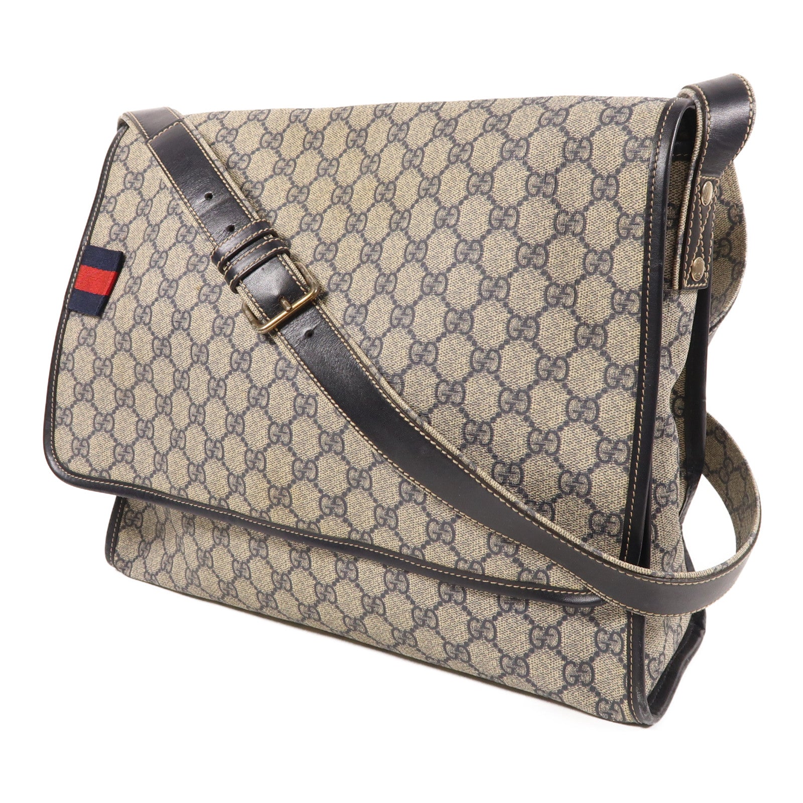 GUCCI 塗層帆布Shoulder Bag肩背袋藍色/啡色