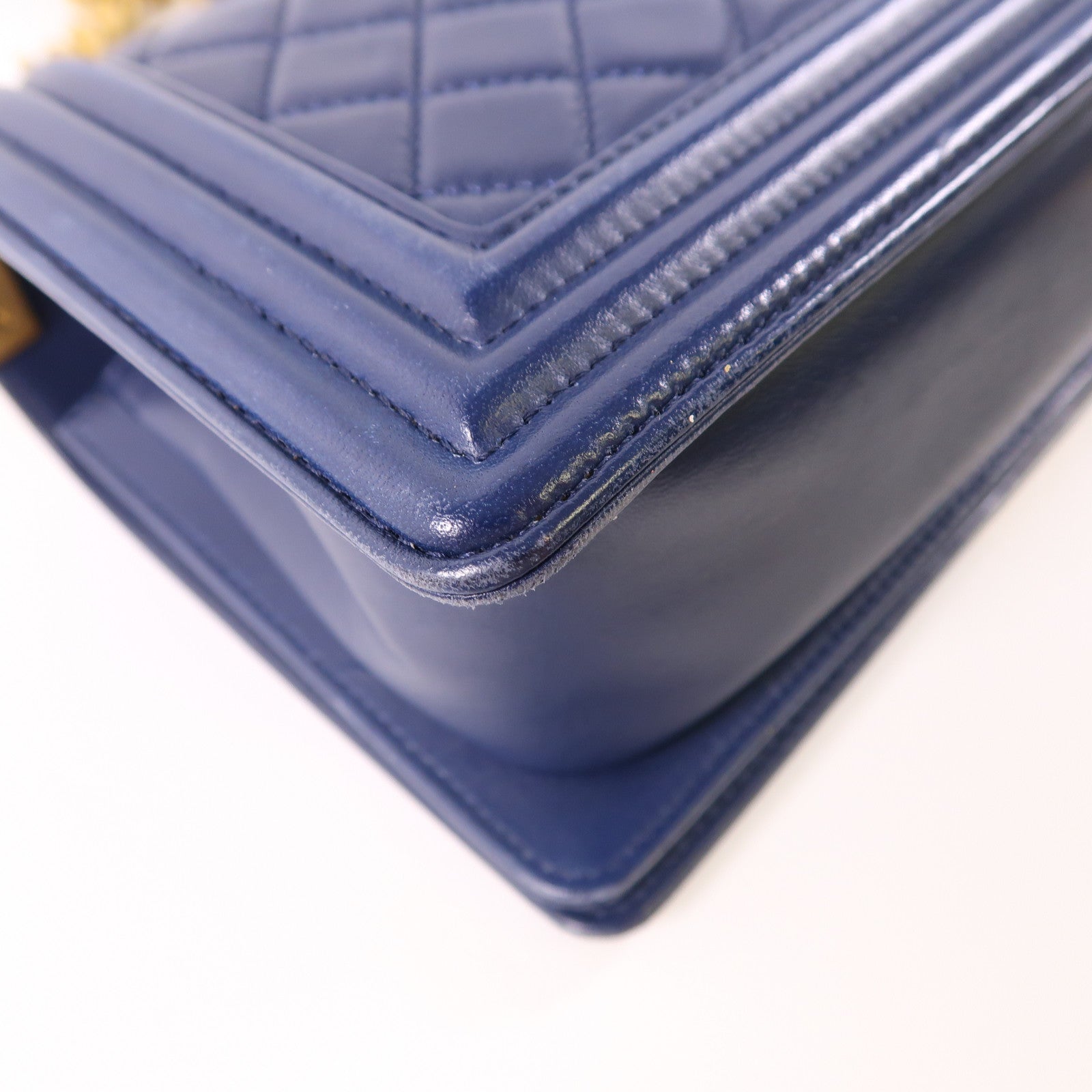 CHANEL CC ¢ÕHW Boy 25cm Chain Shoulder Bag Lambskin Leather Navy