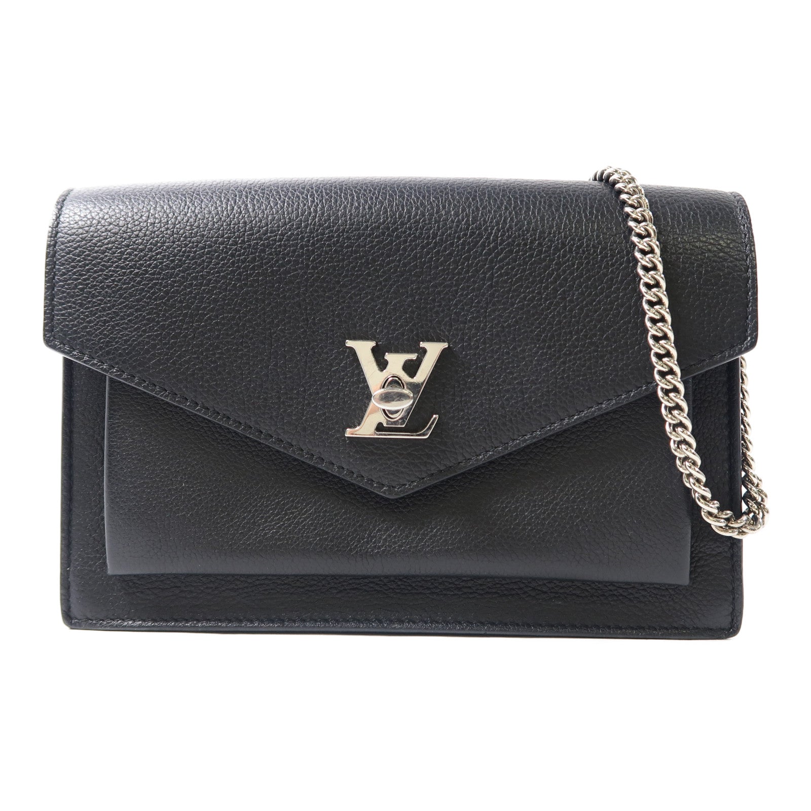 LOUIS VUITTON 牛皮皮革Mylockme銀扣鏈帶肩背袋黑色