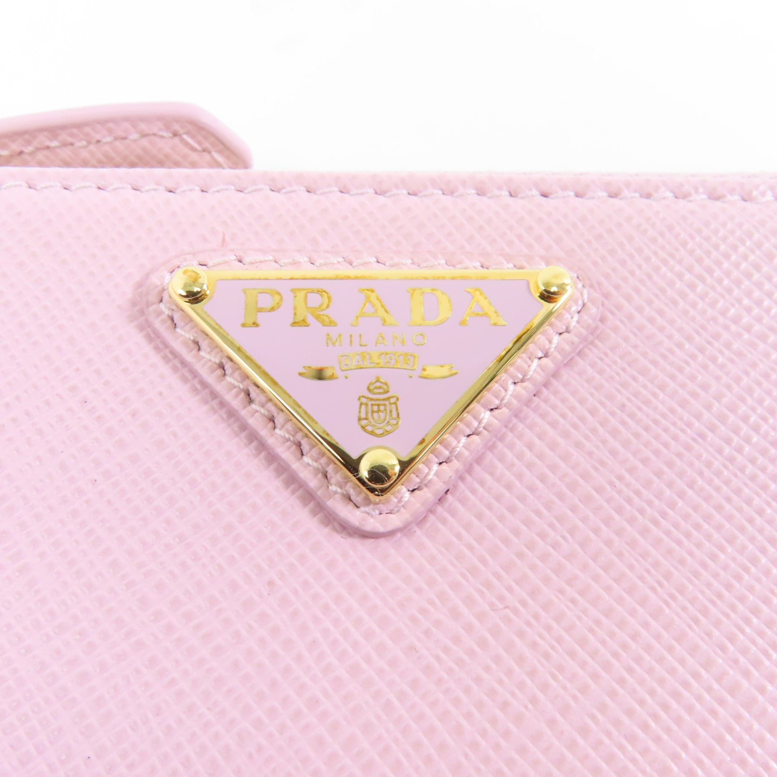 PRADA Saffiano皮革Card Case金扣卡片套粉紅色