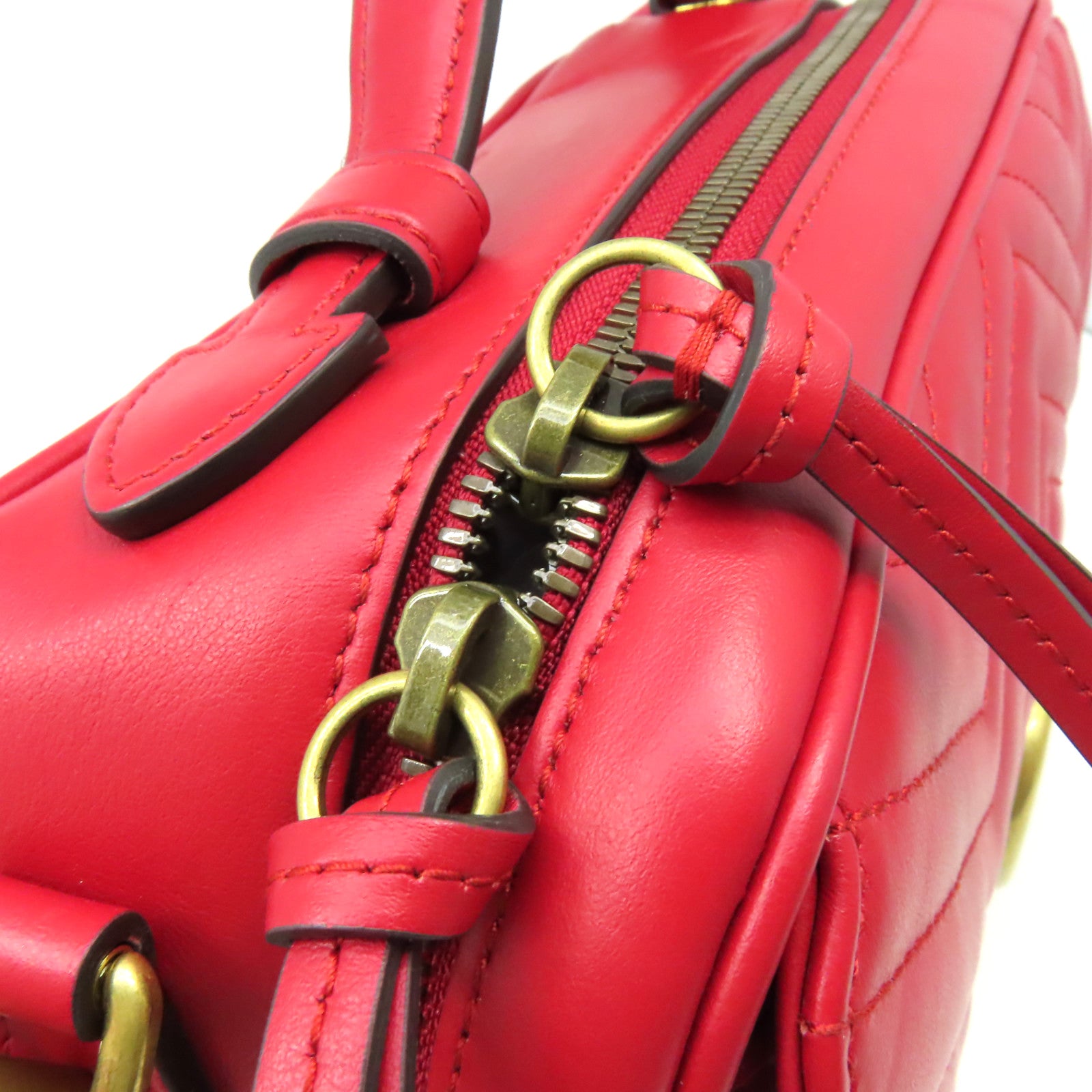 GUCCI **【激減優惠】牛皮皮革GG Marmont 2Way Shoulder Bag金扣鏈帶手挽肩背兩用袋紅色