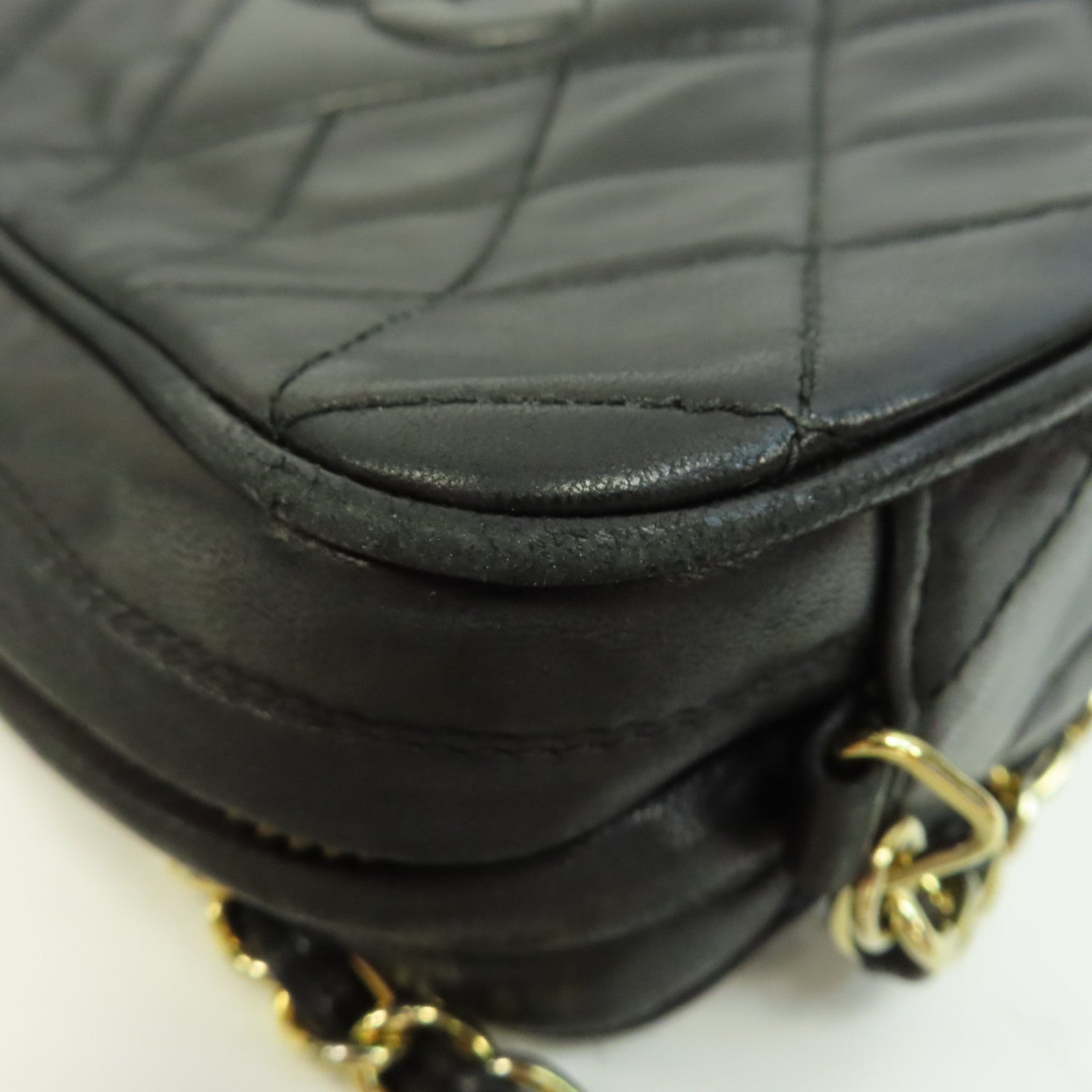 CHANEL 【激減優惠】菱格羊皮皮革Chain Shoulder金扣鏈帶肩背袋黑色