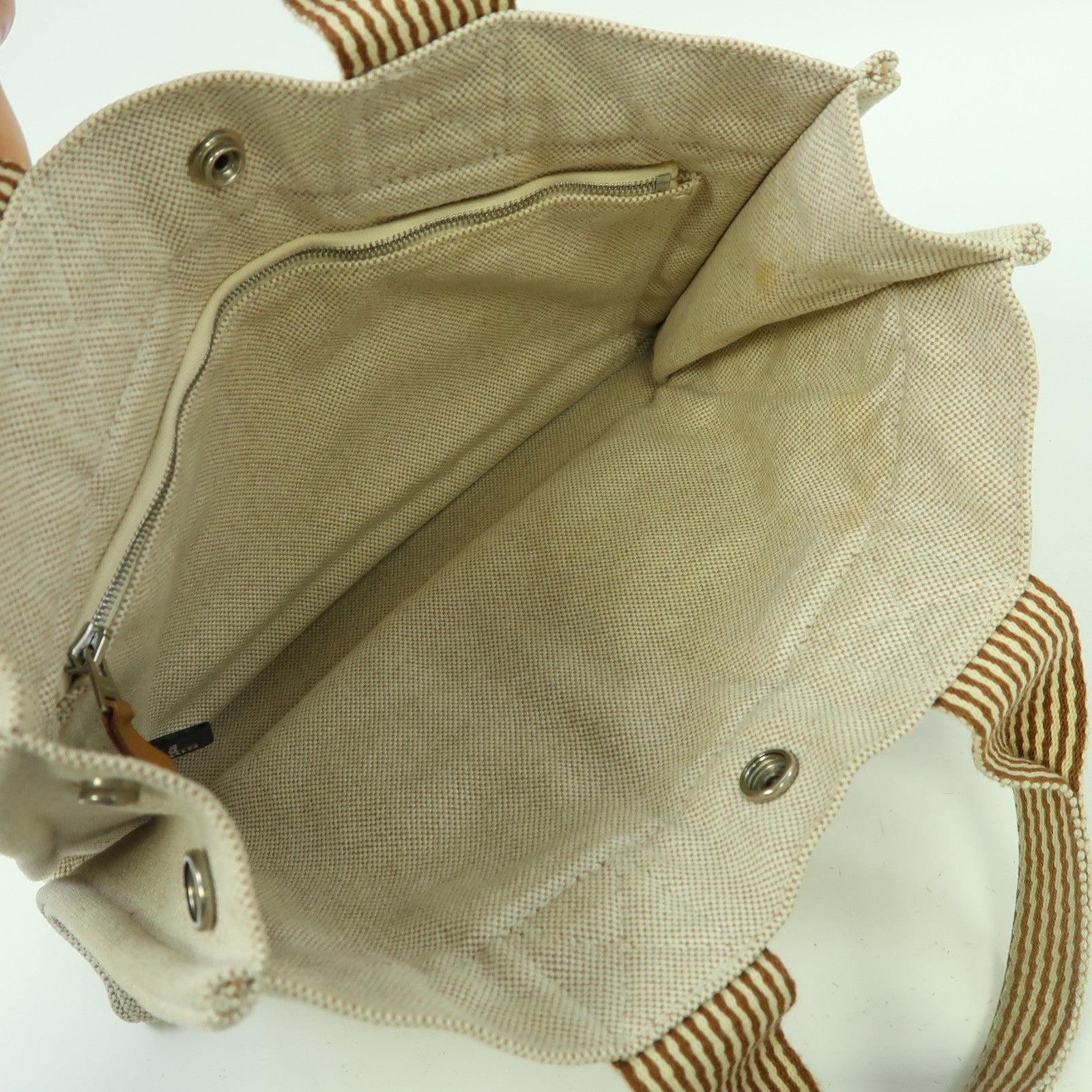 HERMES 帆布Hand Bag銀扣手挽袋米色