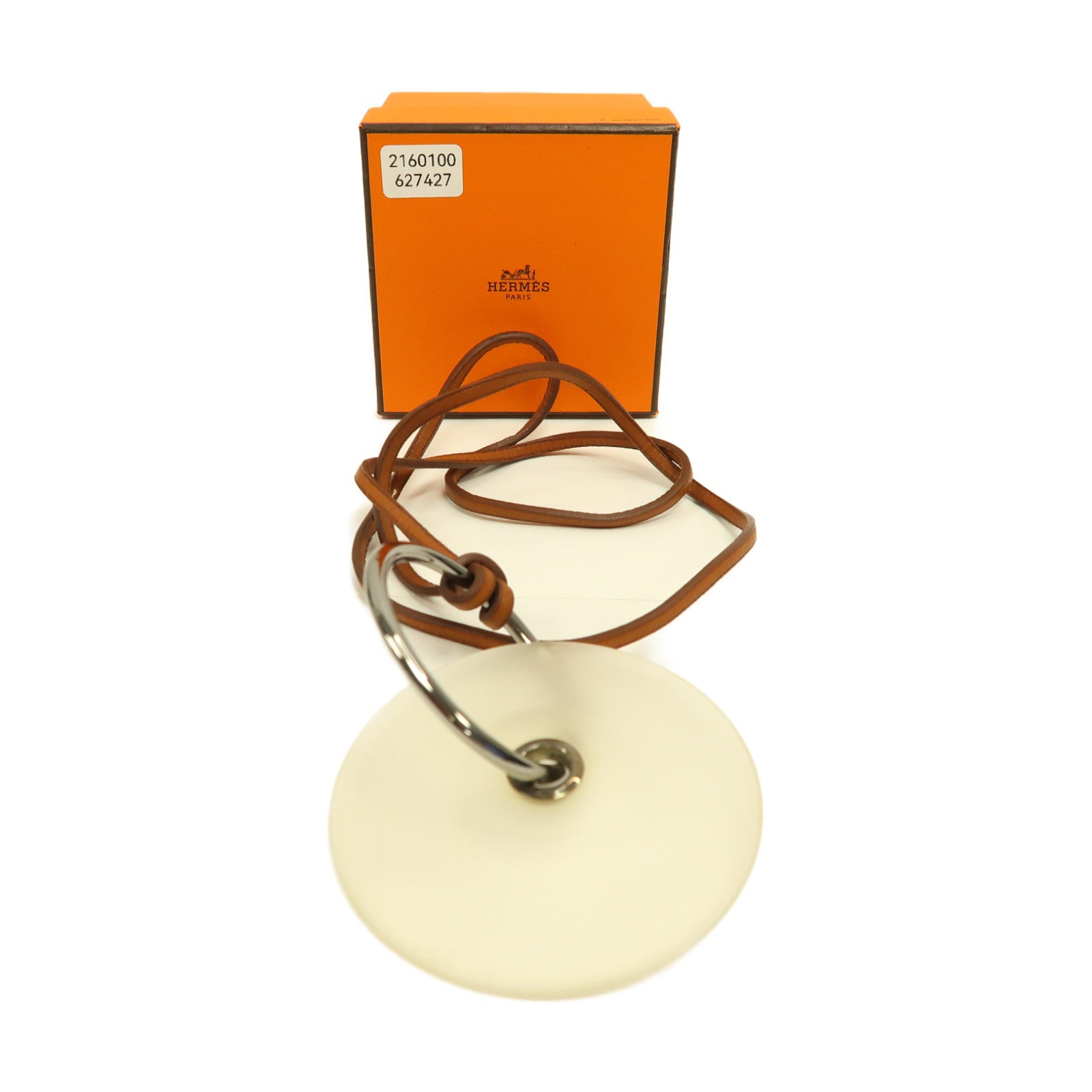 HERMES 【激減優惠】Barenia皮革Pendentif EN Cristal項鏈淺黃褐色