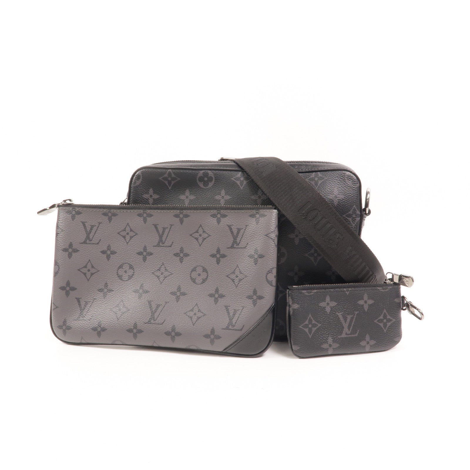 LOUIS VUITTON Monogram Eclipse Reverse Trio Messenger銀扣肩背袋
