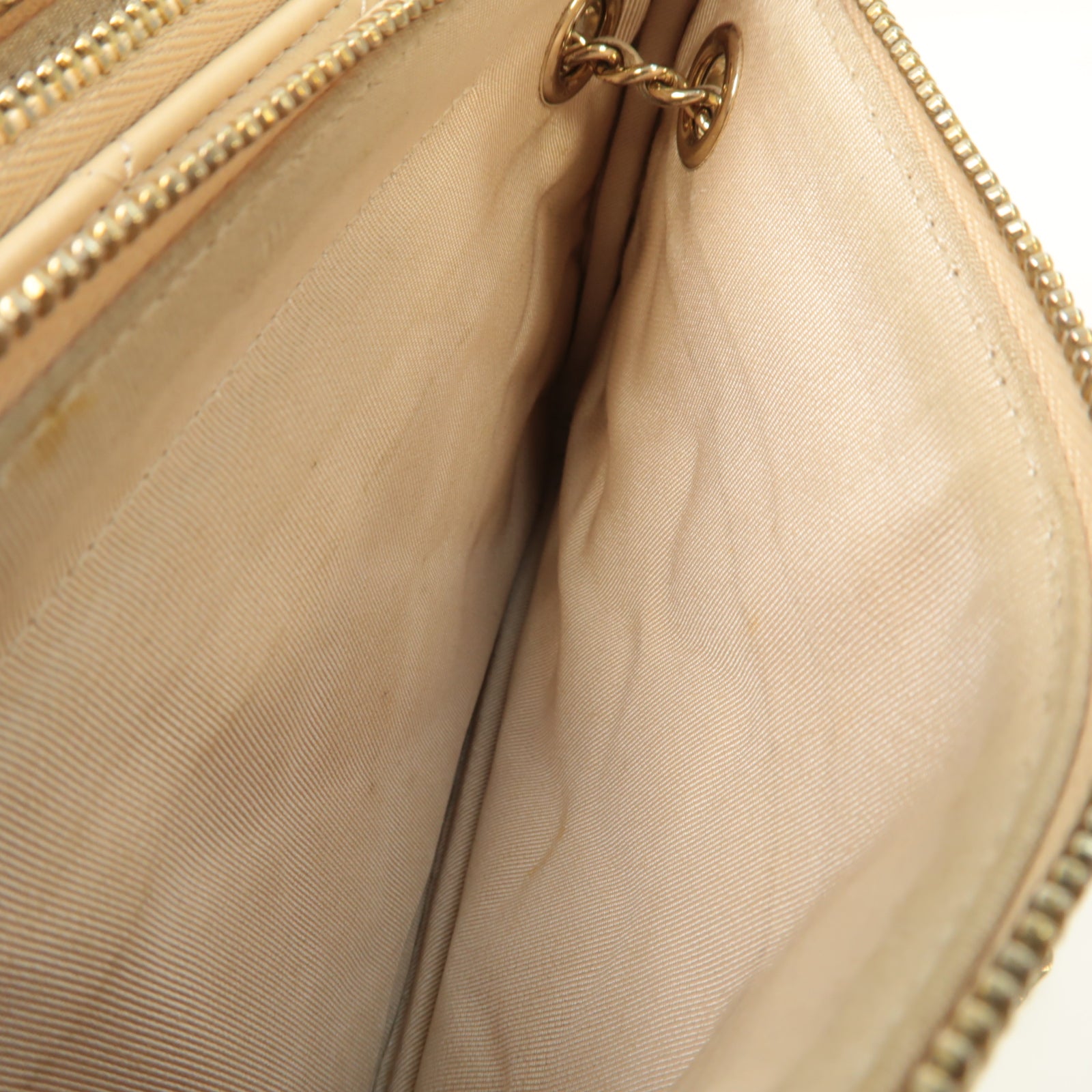 CHANEL 菱格牛皮皮革Chain Shoulder Bag金扣鏈帶肩背袋米色