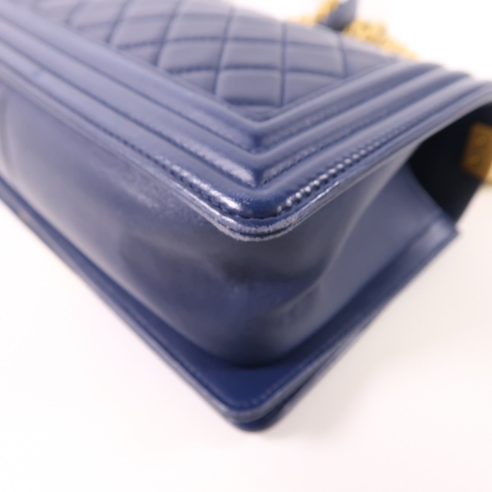 CHANEL CC ¢ÕHW Boy 25cm Chain Shoulder Bag Lambskin Leather Navy