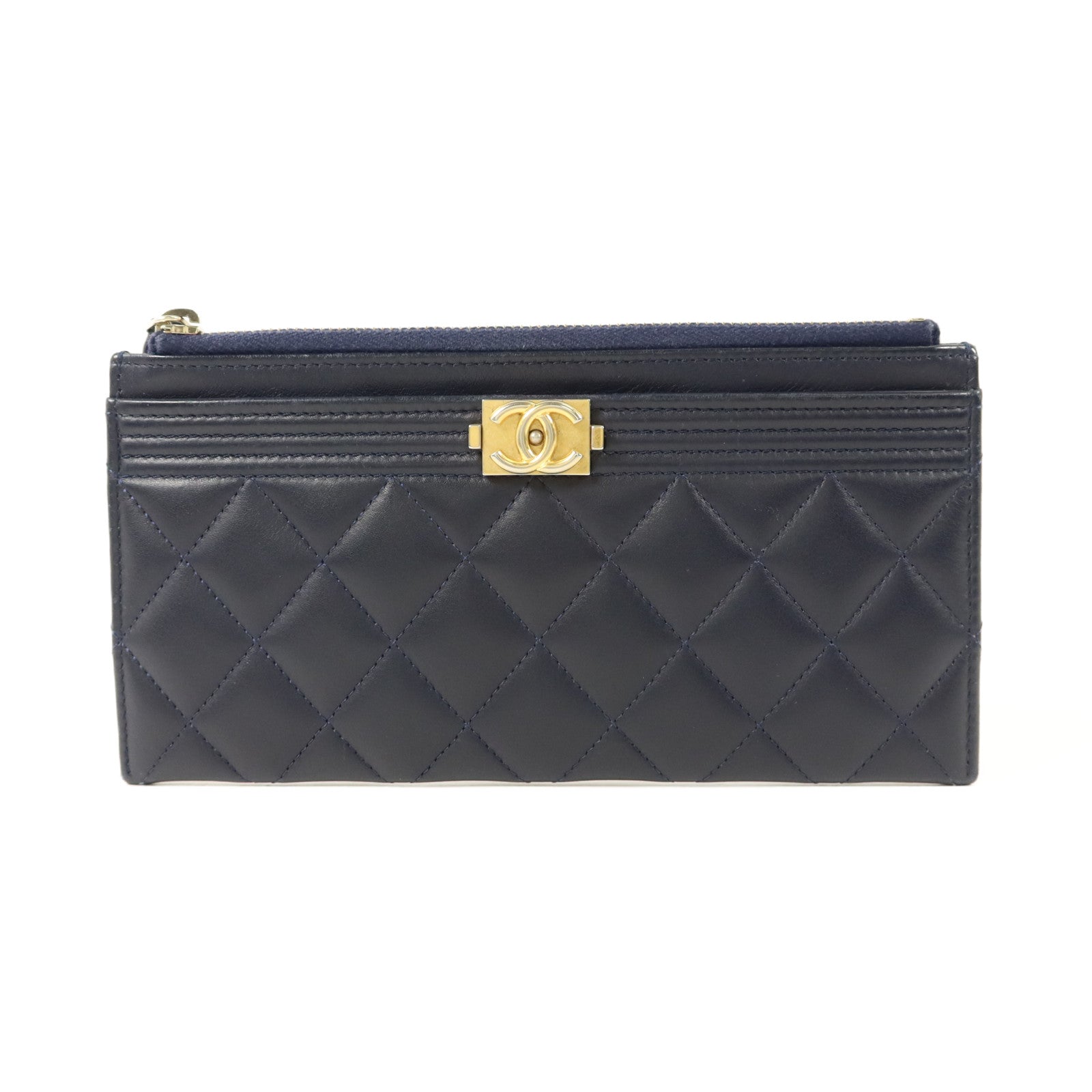 CHANEL 羊皮皮革Boy Zipper Long Wallet長錢包