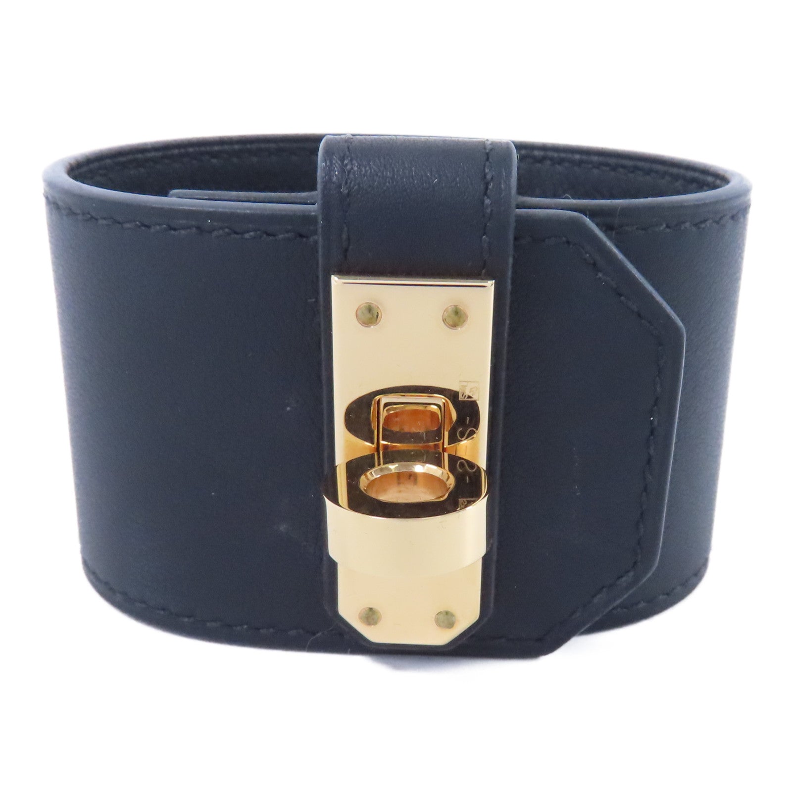 HERMES 牛皮皮革Bracelet金扣手鐲89 Noir/黑色