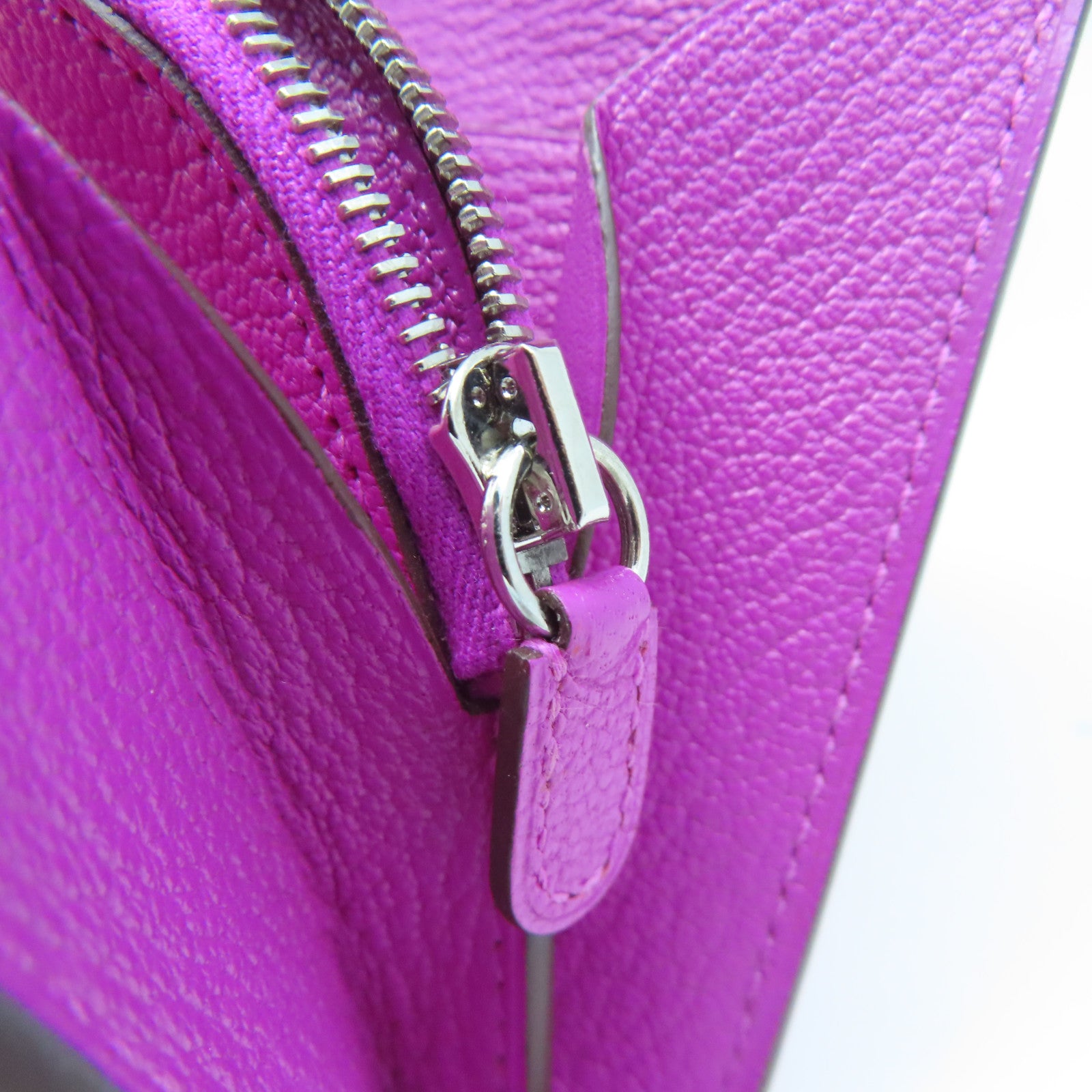 HERMES Chevre Leather Nevelle Petite Marco Silver Buckle Wallet Rose
