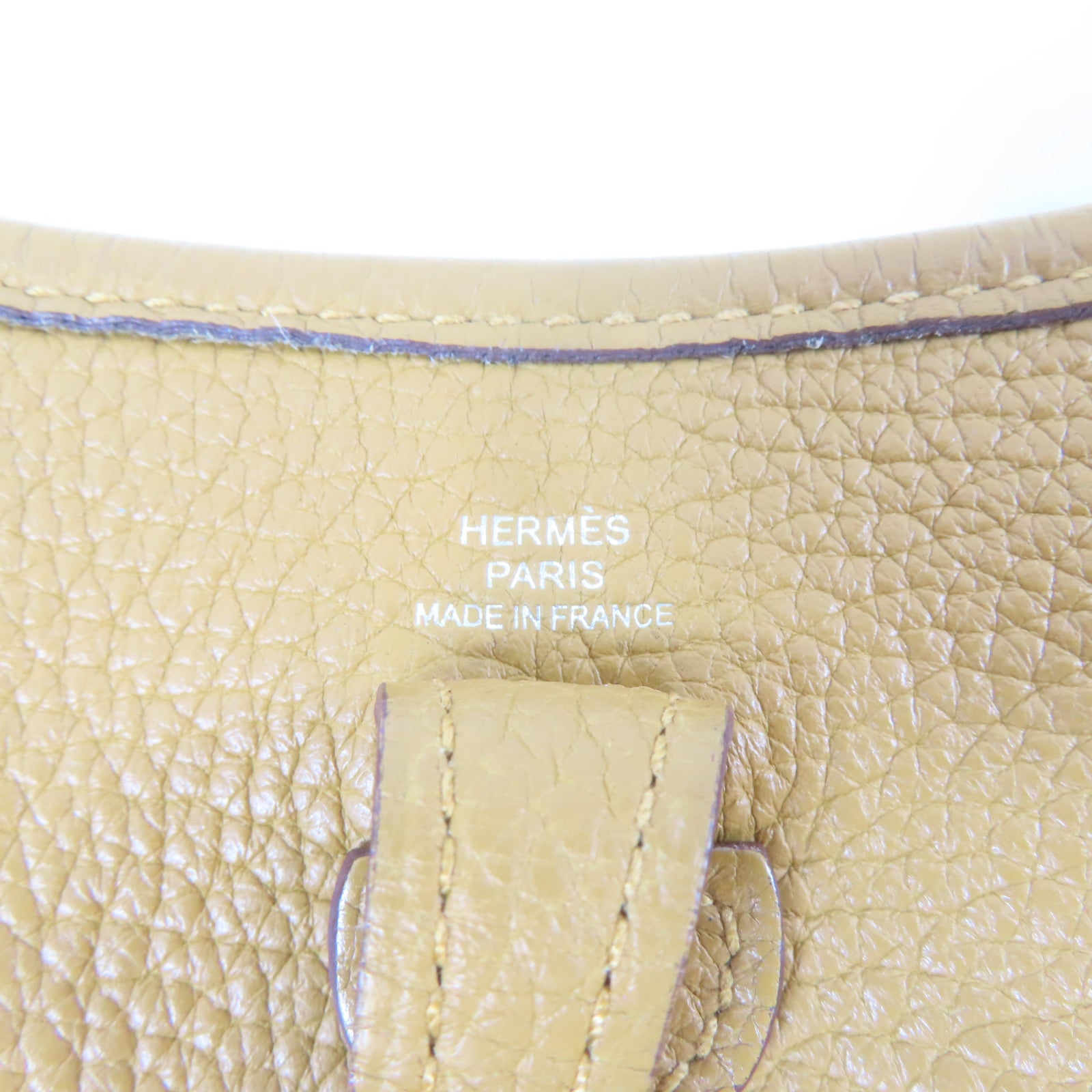 HERMES Clemence皮革Evelyne TPM銀扣肩背袋Biscuit/啡色