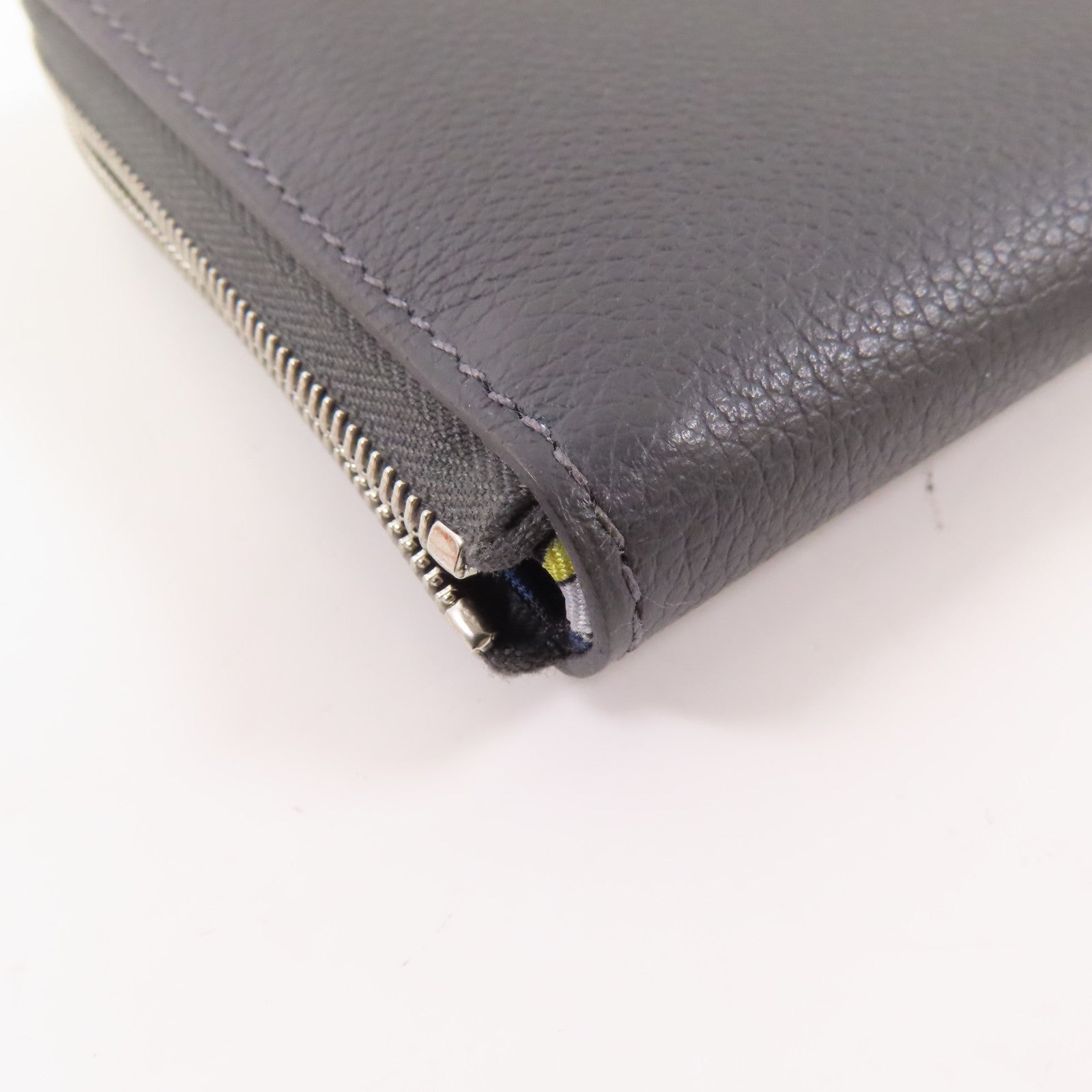 HERMES Epsom皮革/絲質Silk In Compact Wallet銀扣錢包Ardoise