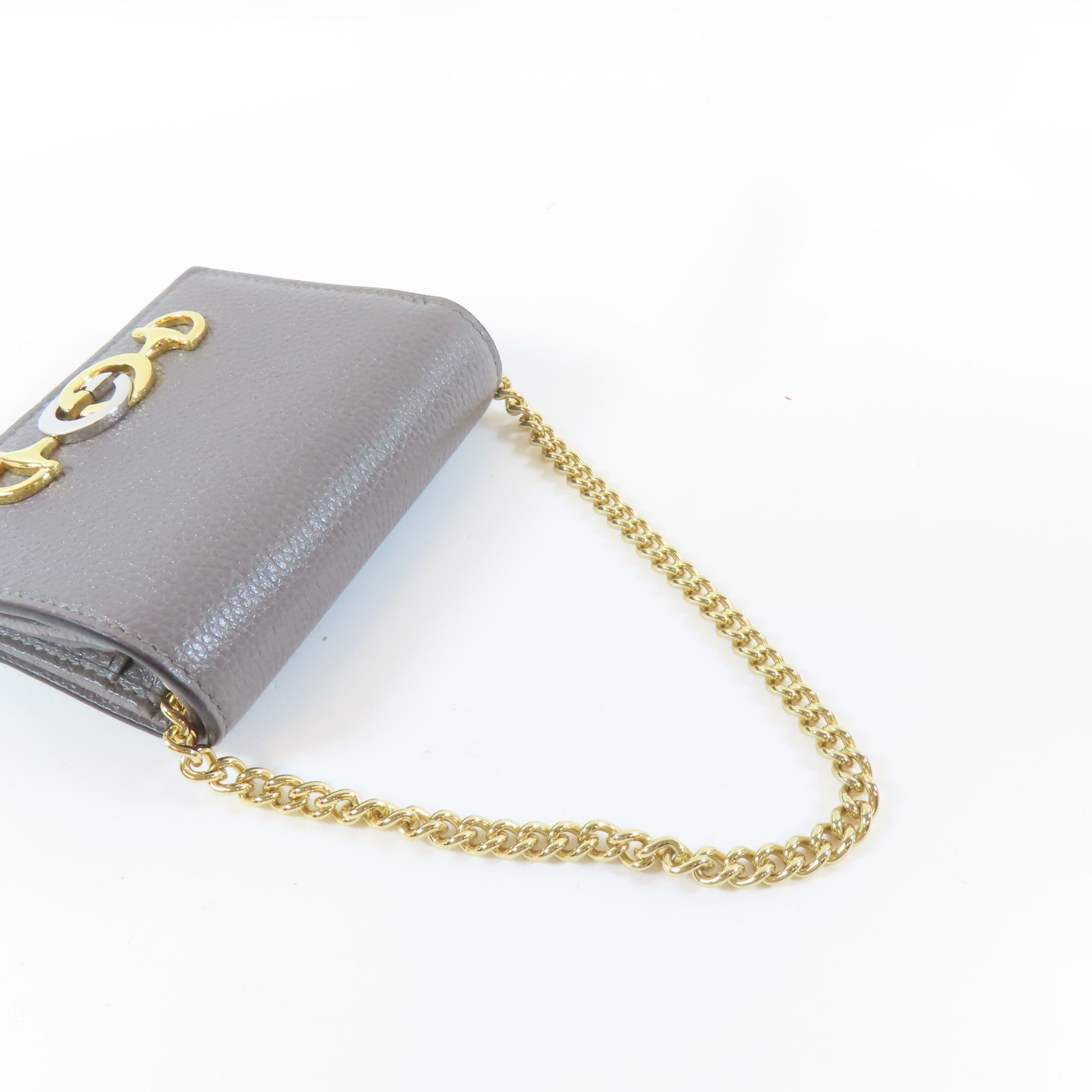 GUCCI 【激減優惠】牛皮皮革Bifold Wallet金扣/銀扣錢包灰色