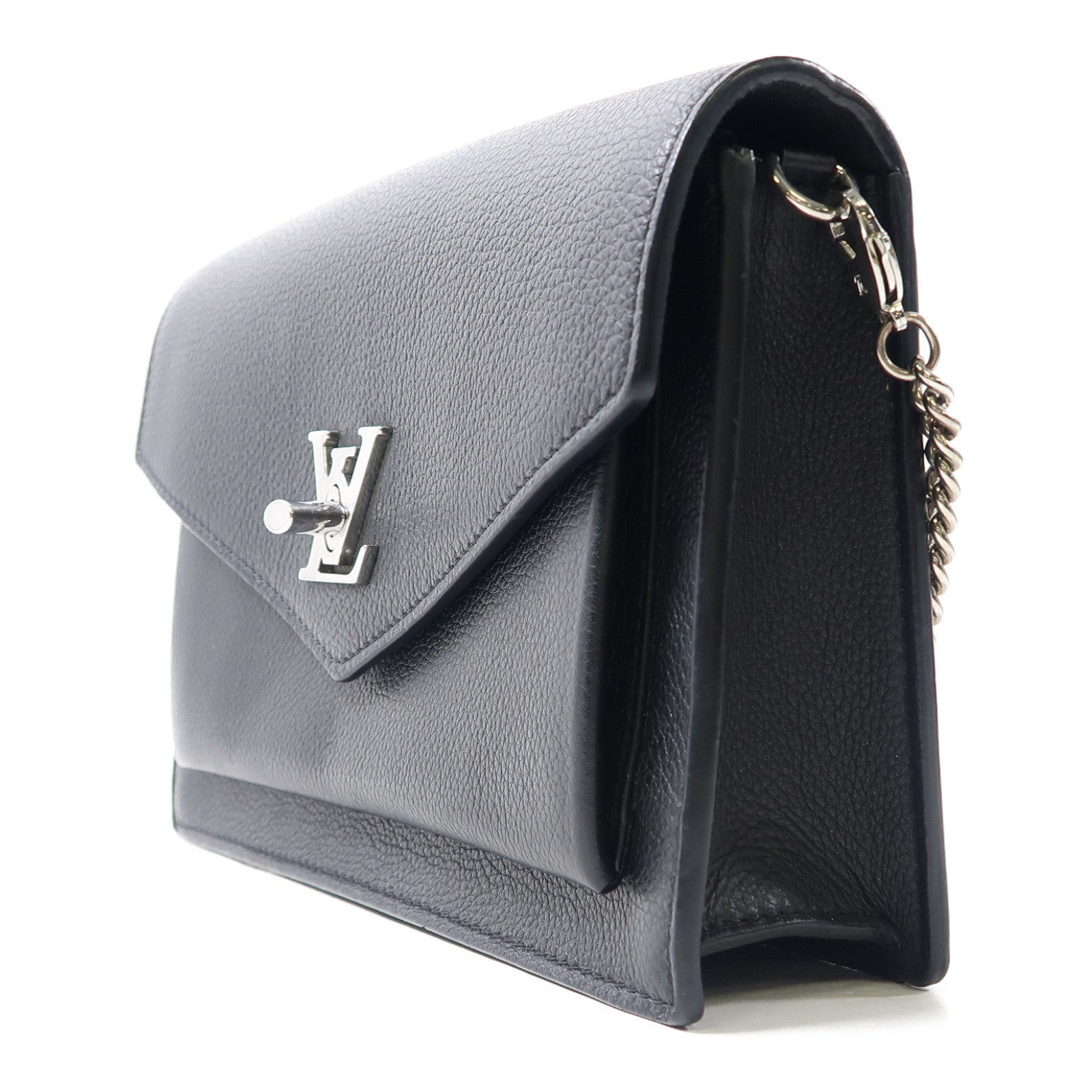 LOUIS VUITTON 牛皮皮革Mylockme銀扣鏈帶肩背袋黑色