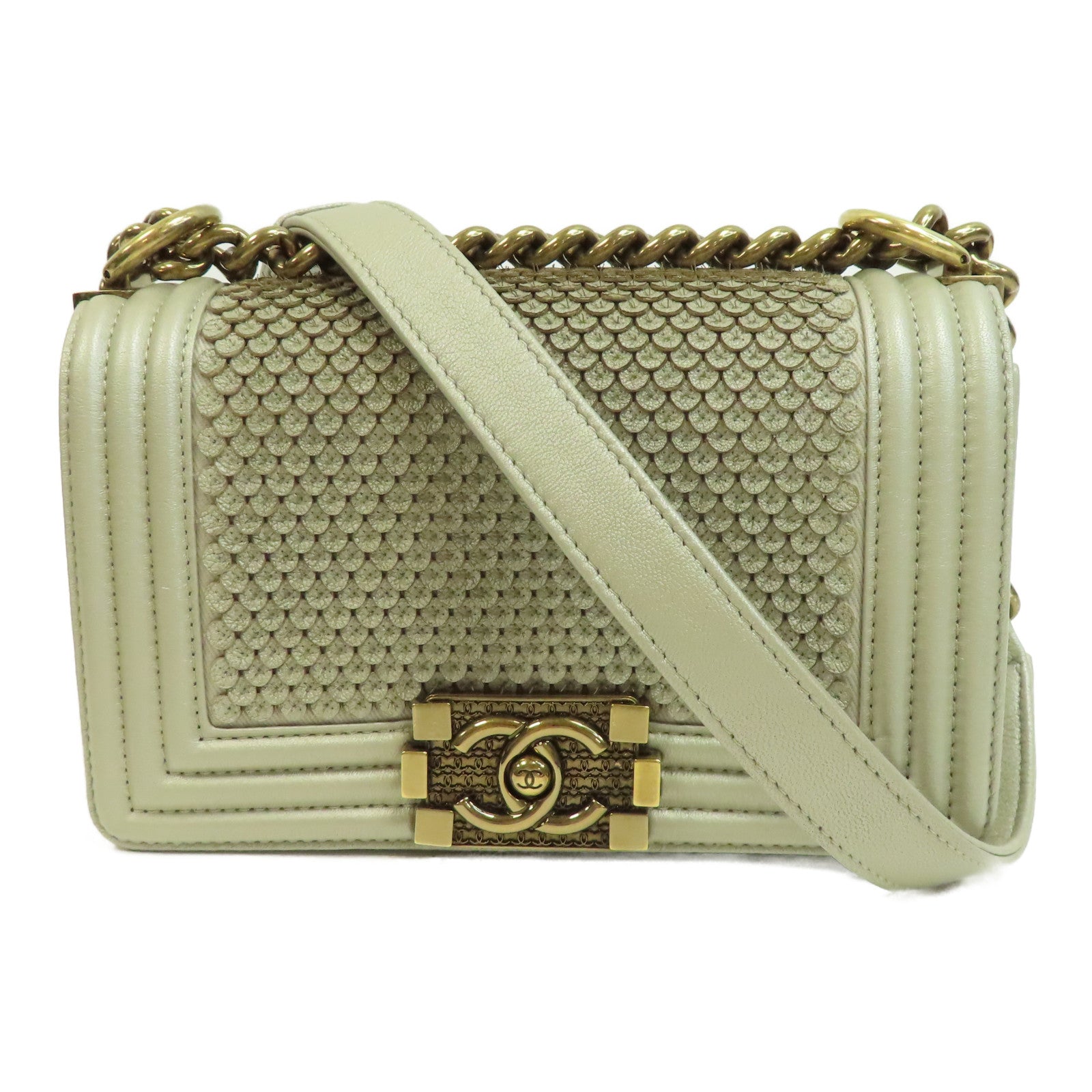 CHANEL 【激減優惠】羊皮皮革Chain Shoulder金扣鏈帶肩背袋金色