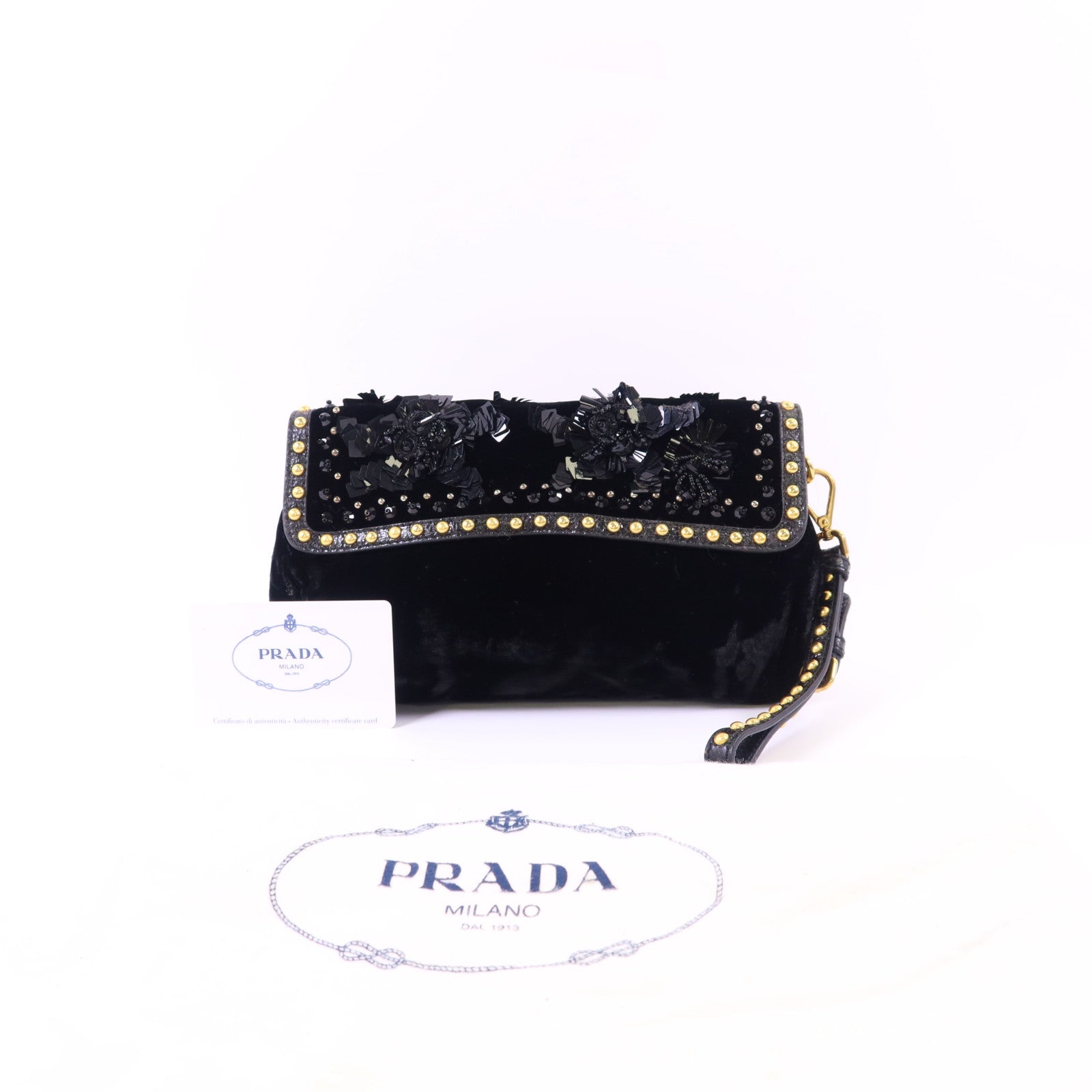 PRADA 天鵝絨/珠片Clutch Bag金扣手拿包BP0277