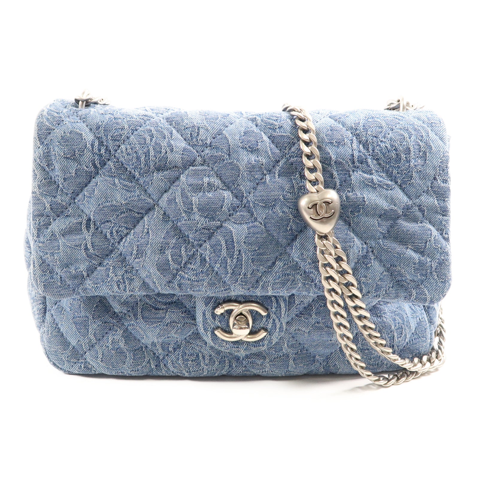 CHANEL 牛仔布Chain Shoulder 銀扣鏈帶肩背袋