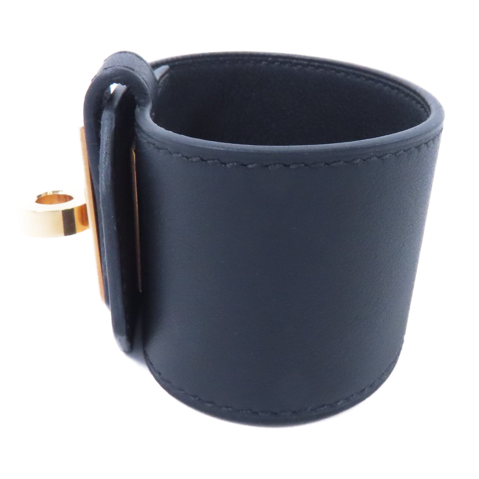 HERMES 牛皮皮革Bracelet金扣手鐲89 Noir/黑色