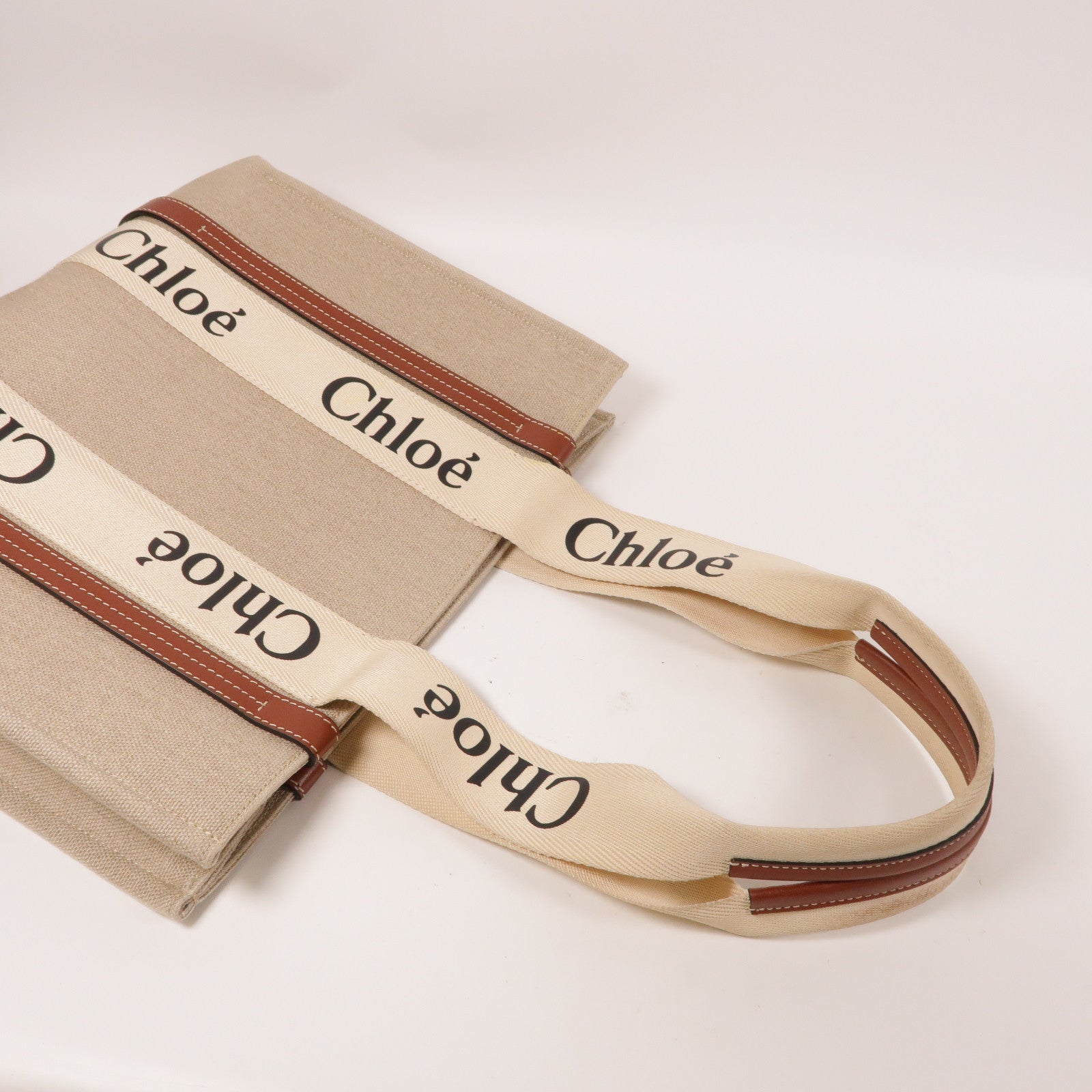 Chloe 亞麻布Woody Tote Bag肩背袋啡色