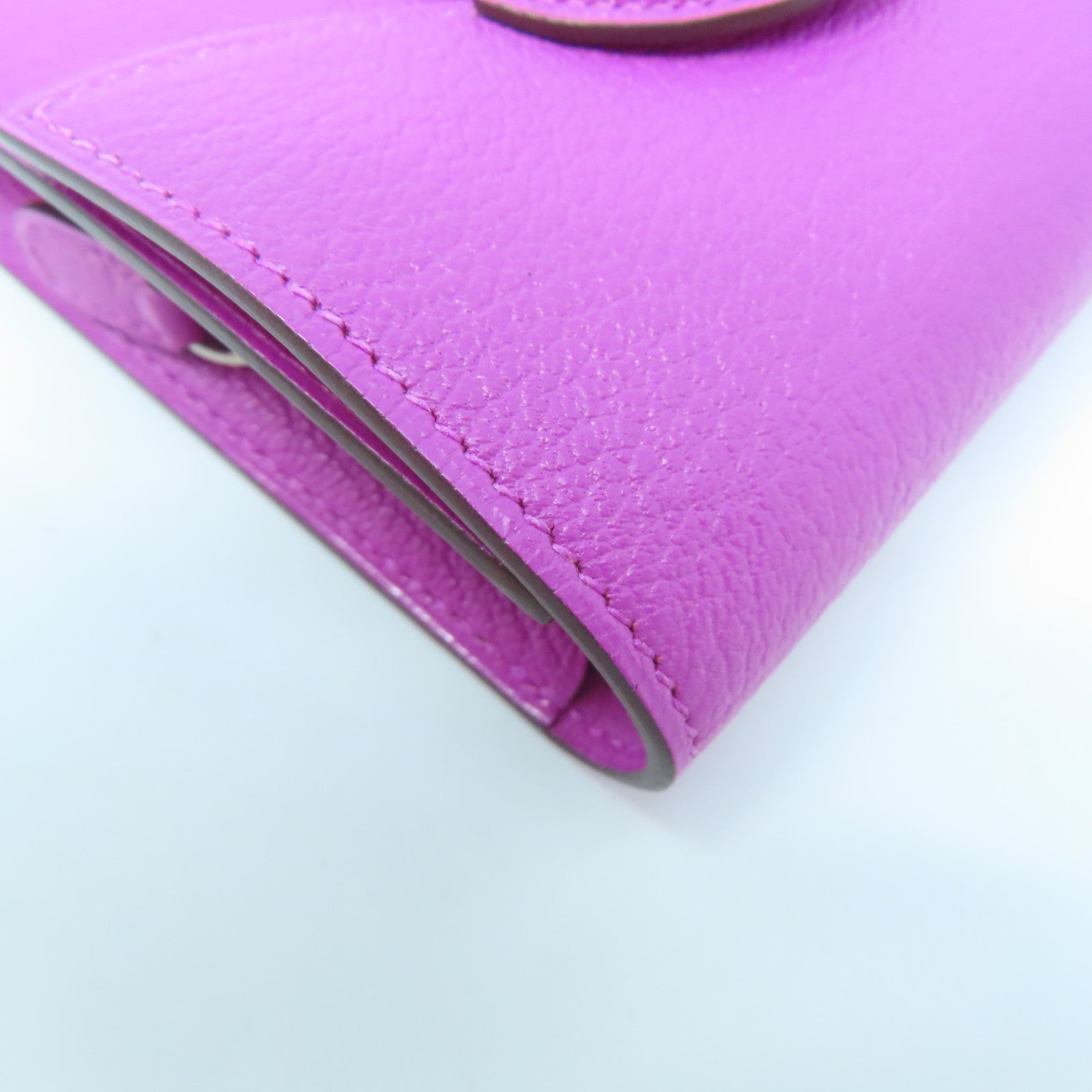 HERMES Chevre Leather Nevelle Petite Marco Silver Buckle Wallet Rose